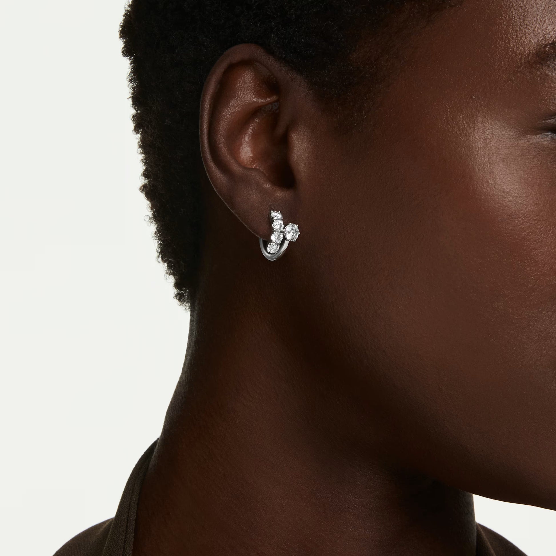 Swarovski Matrix Hoop Earrings with Round-Cut White Crystal in Rhodium Silver