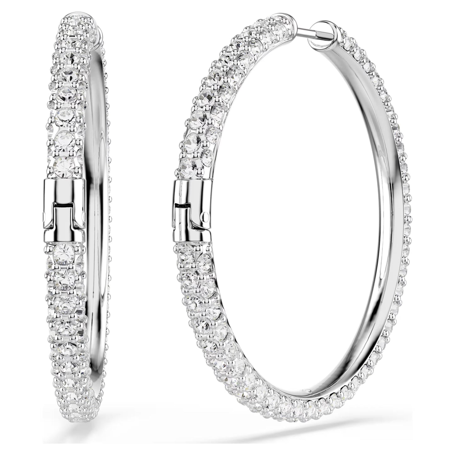 Dextera Hoop Earrings with Round-Cut White Crystal in Rhodium Silver