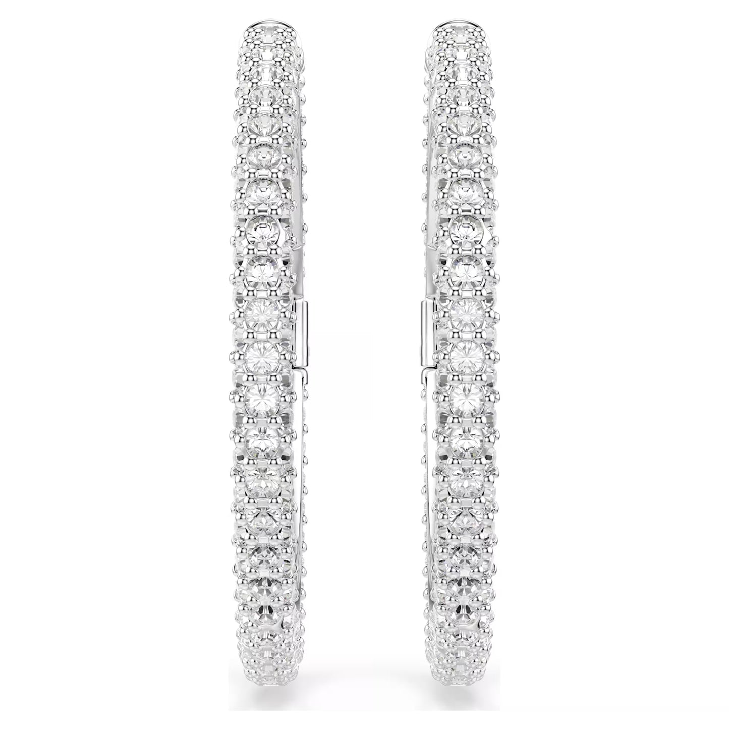 Dextera Hoop Earrings with Round-Cut White Crystal in Rhodium Silver