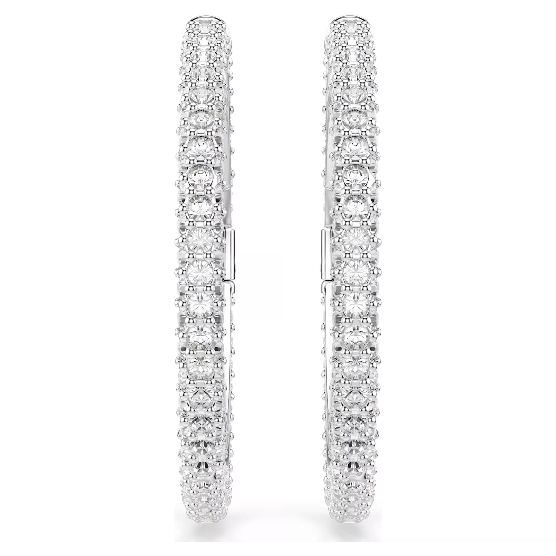 Swarovski Dextera Hoop Earrings with Round-Cut White Crystal in Rhodium Silver