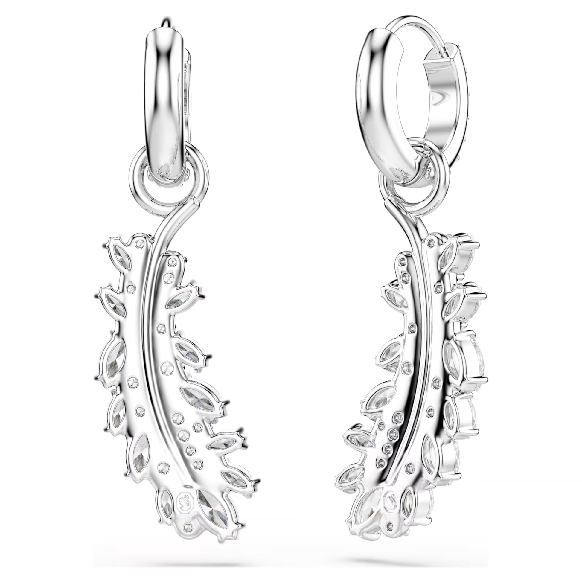 Swarovski Vienna Feather Earrings with Mixed-Cut White Crystal in Rhodium Silver
