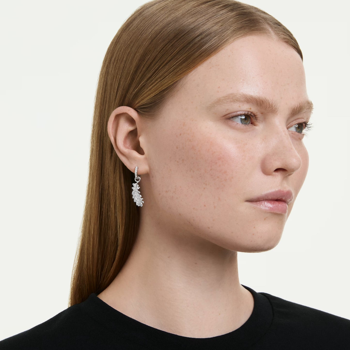 Vienna Feather Earrings with Mixed-Cut White Crystal in Rhodium Silver
