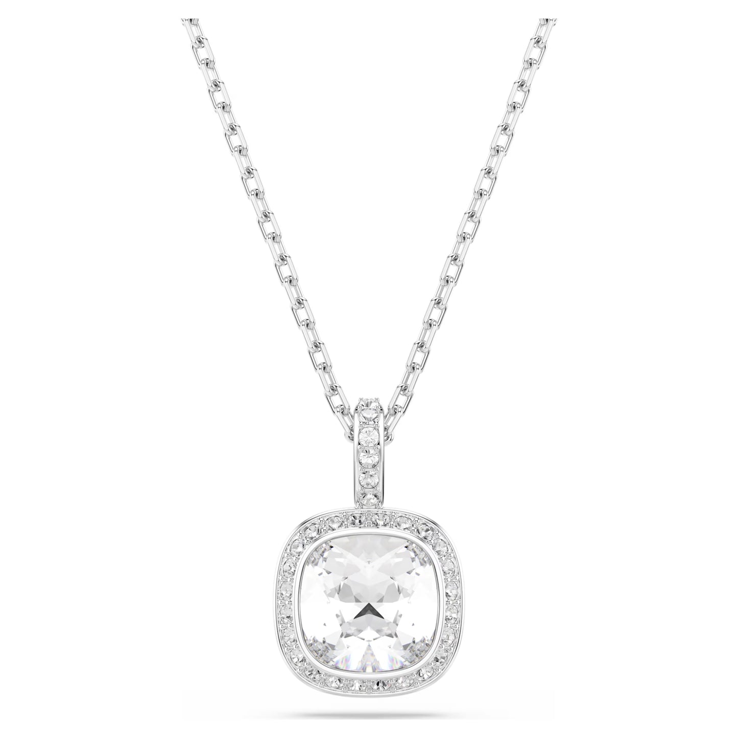 Una Angelic Necklace & Earrings Set with Cushion-Cut White Crystal in Rhodium Silver
