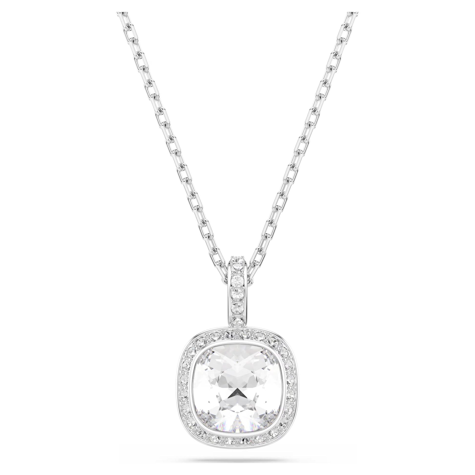 Swarovski Una Angelic Necklace & Earrings Set with Cushion-Cut White Crystal in Rhodium Silver