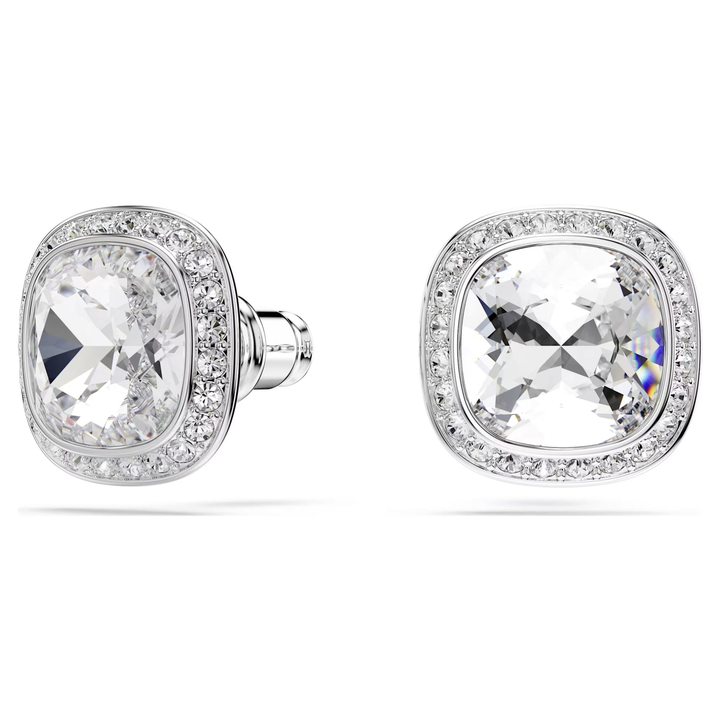 Una Angelic Necklace & Earrings Set with Cushion-Cut White Crystal in Rhodium Silver