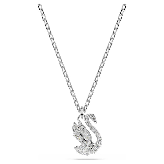 Swan Pendant Necklace with Mixed-Cut White Crystal in Rhodium Silver