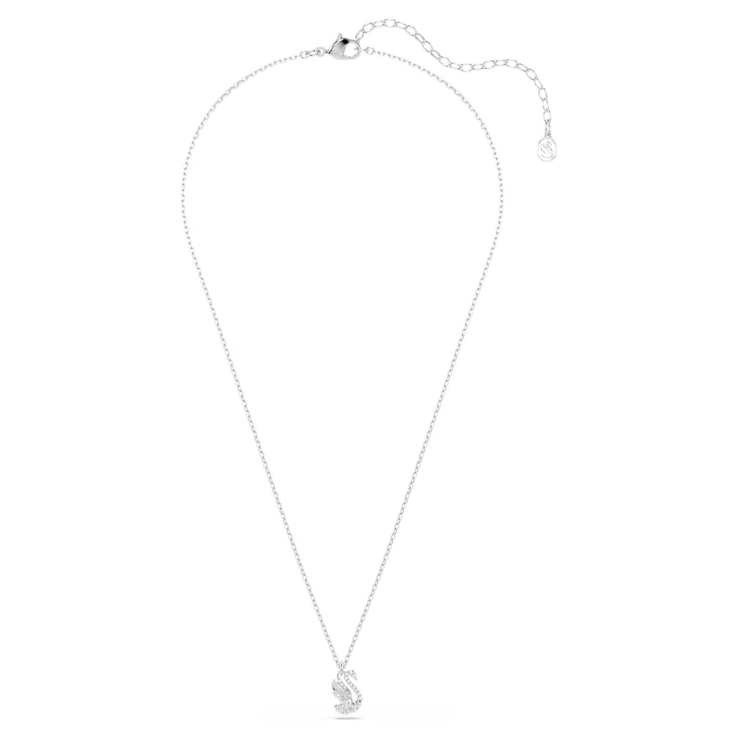 Swan Pendant Necklace with Mixed-Cut White Crystal in Rhodium Silver