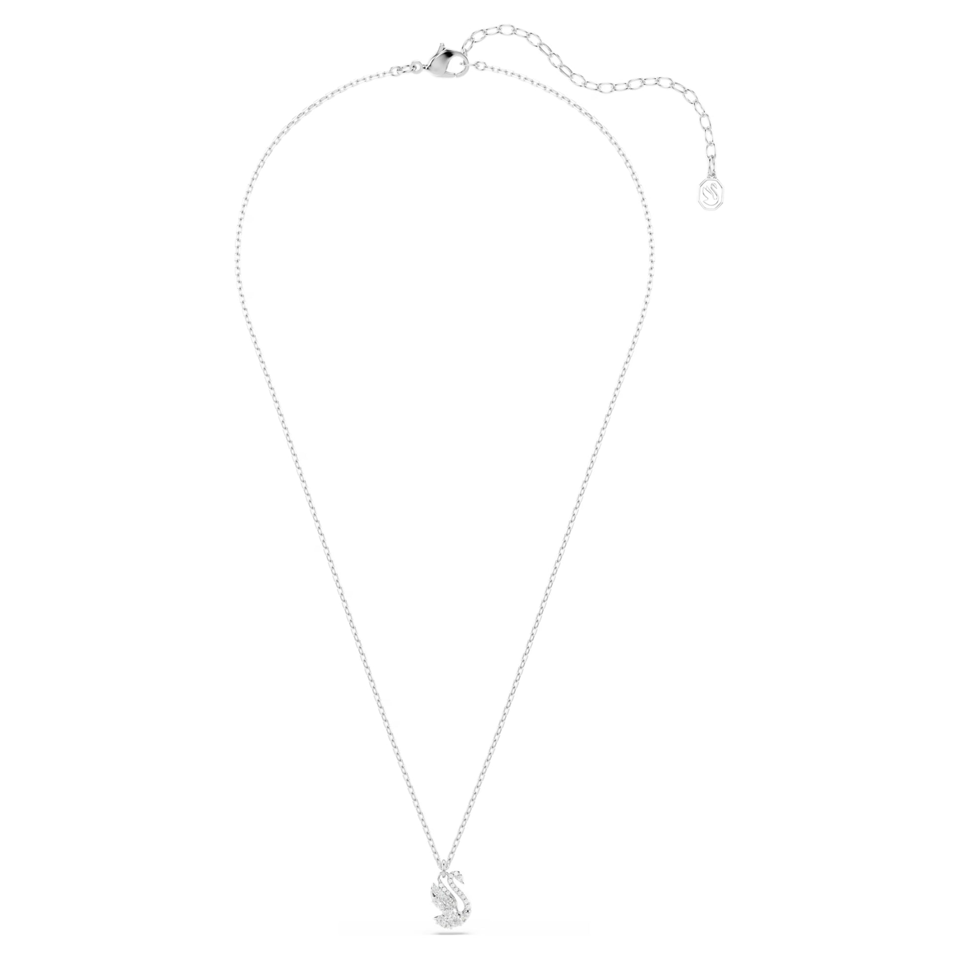 Swarovski Swan Pendant Necklace with Mixed-Cut White Crystal in Rhodium Silver