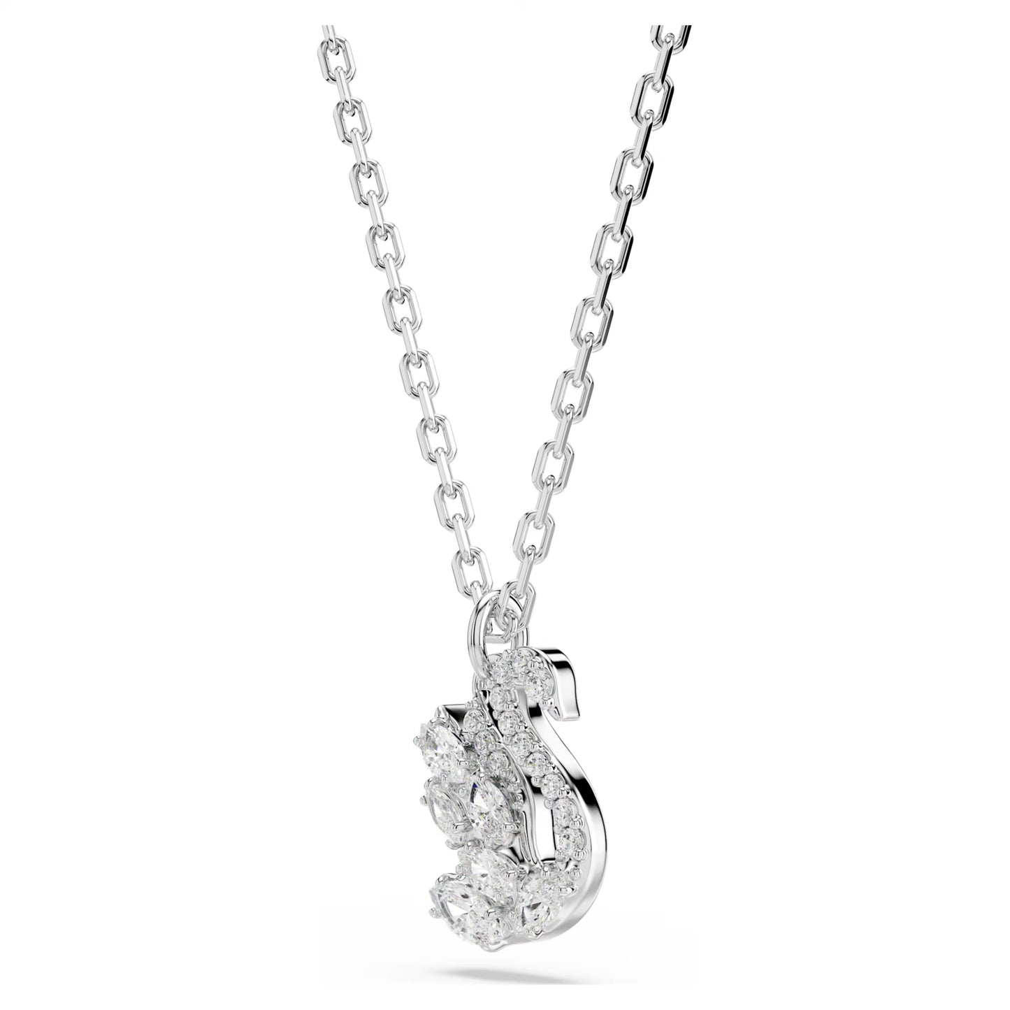 Swan Pendant Necklace with Mixed-Cut White Crystal in Rhodium Silver