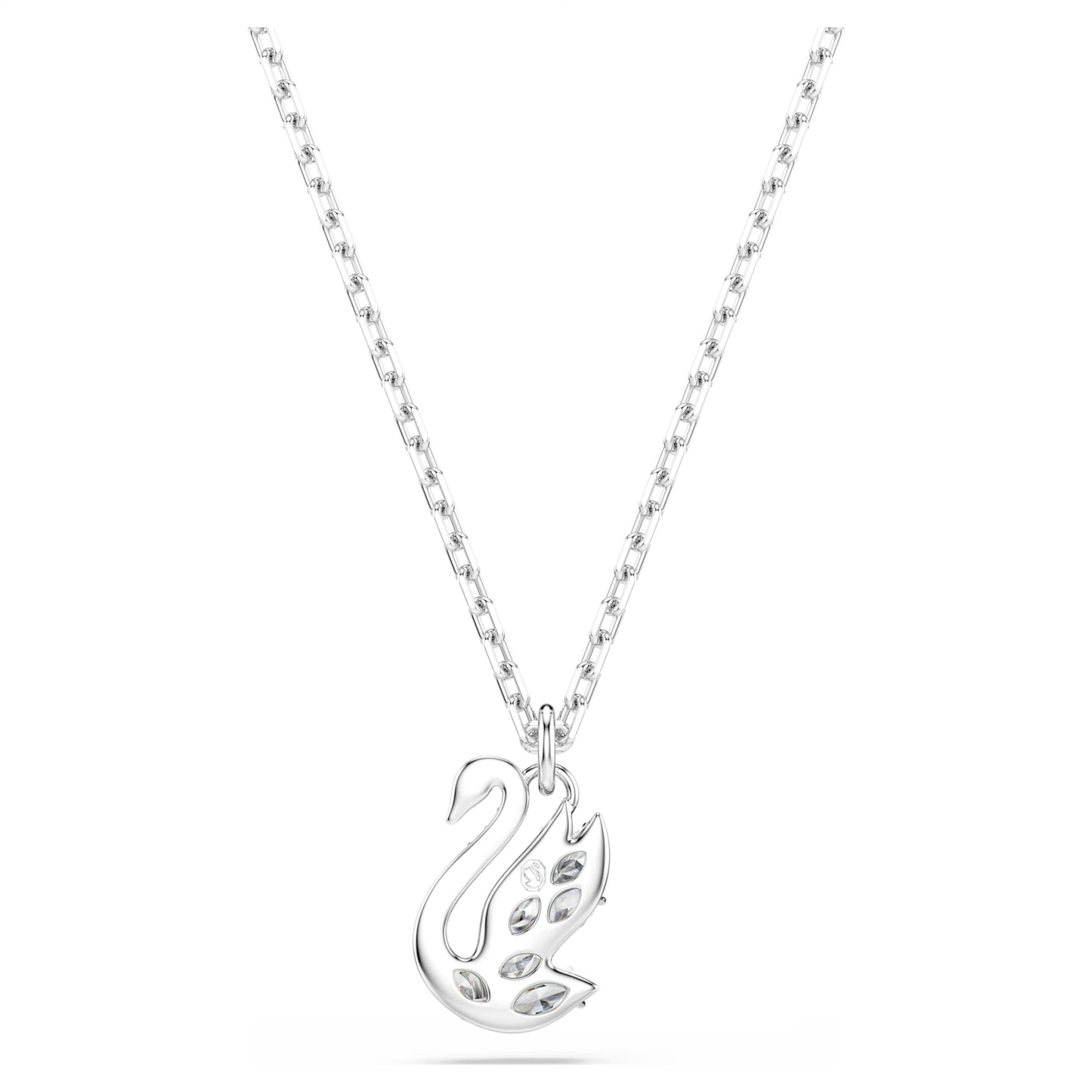 Swan Pendant Necklace with Mixed-Cut White Crystal in Rhodium Silver