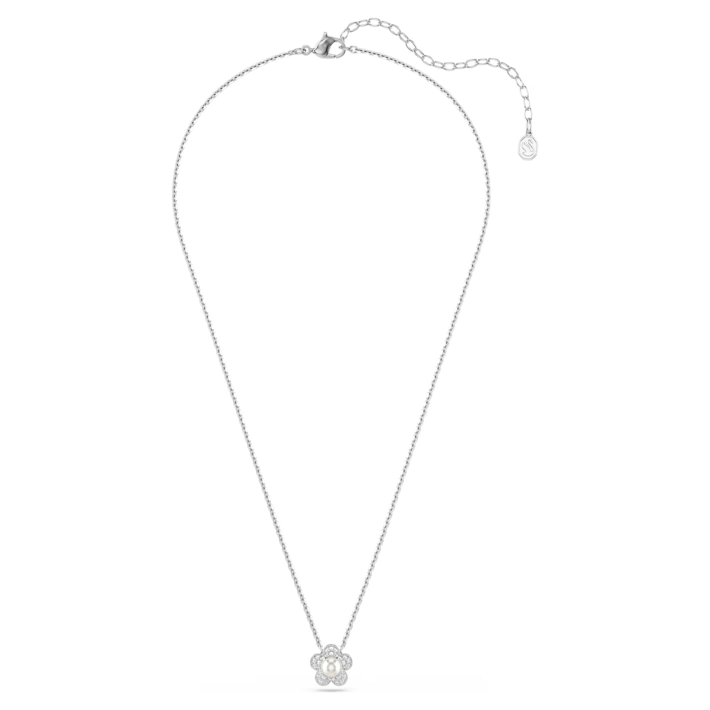 Ariana Grande x Swarovski Flower Pendant with Round-Cut Crystal & Pearl in Rhodium Silver