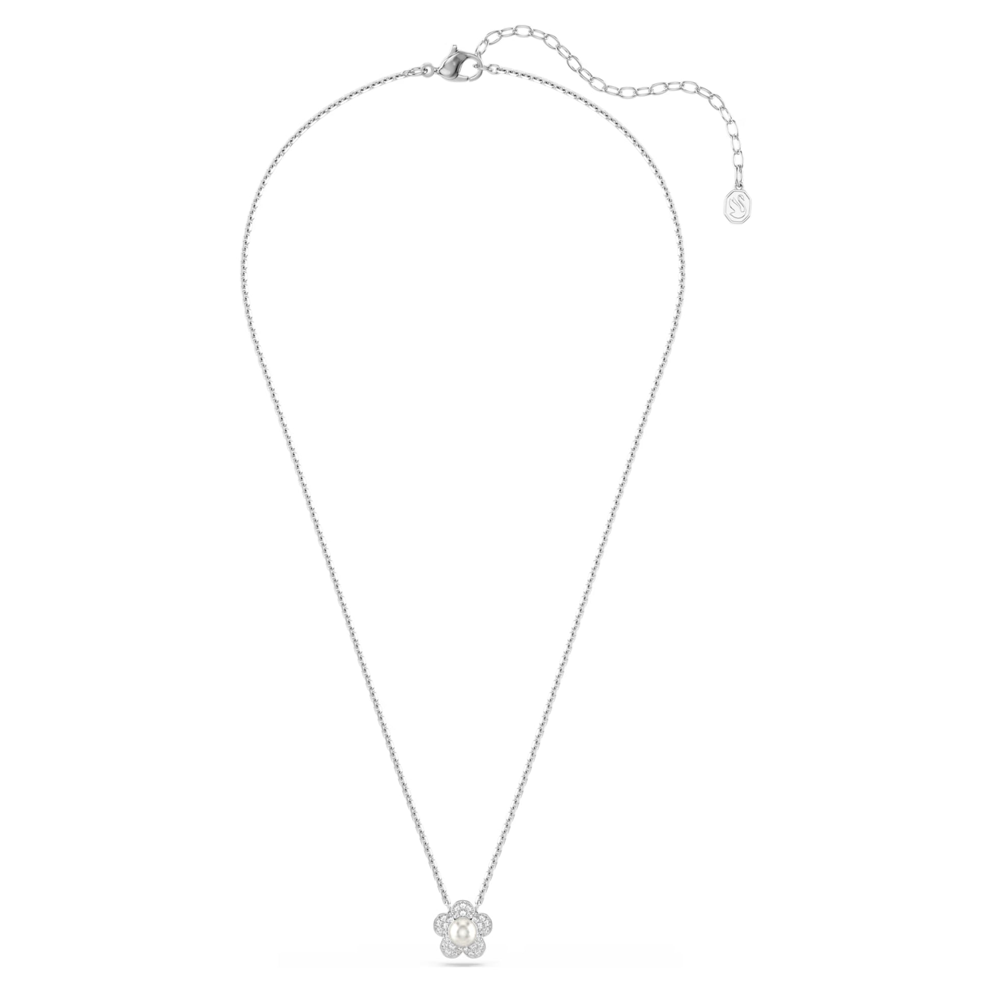 Swarovski Ariana Grande x Swarovski Flower Pendant with Round-Cut Crystal & Pearl in Rhodium Silver