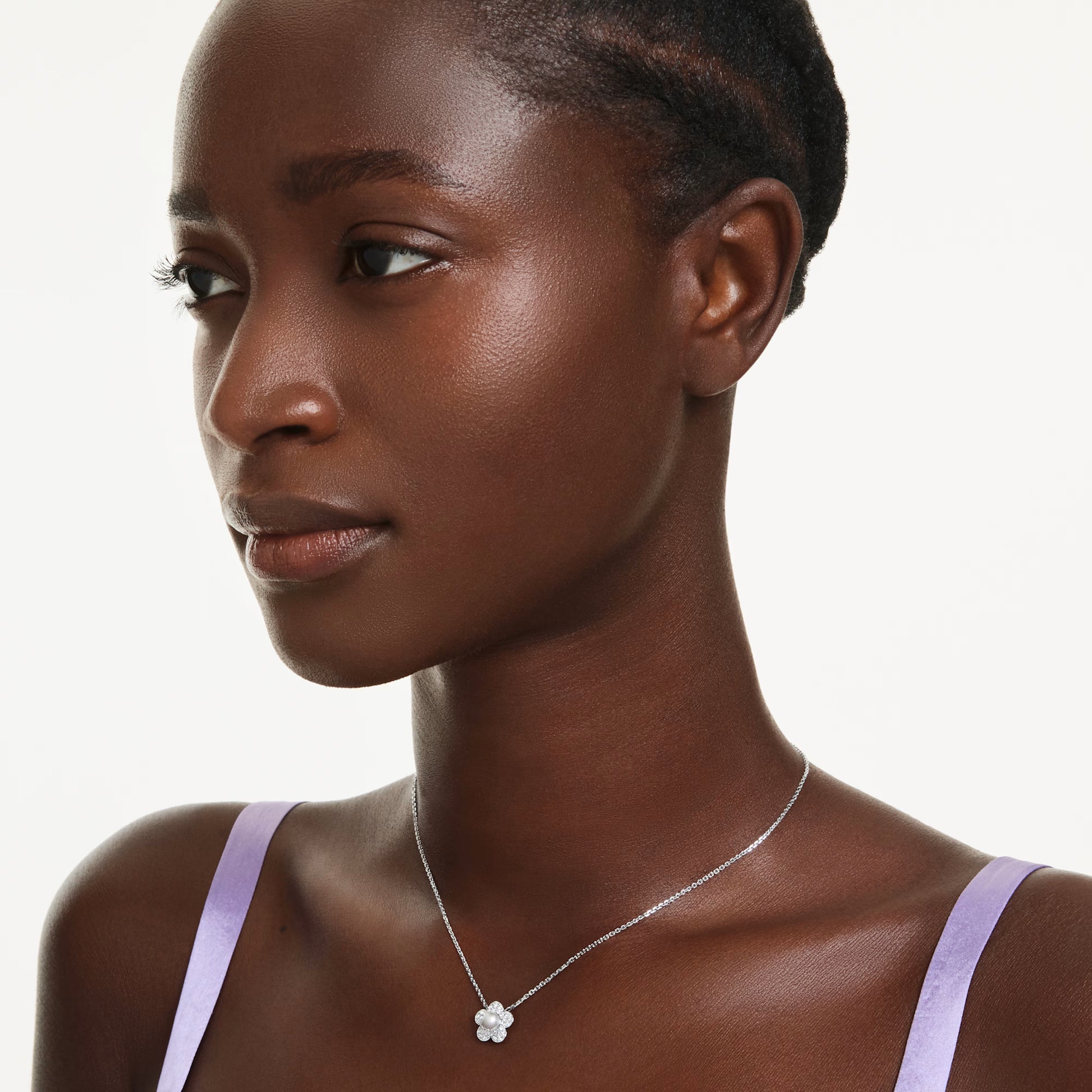 Swarovski Ariana Grande x Swarovski Flower Pendant with Round-Cut Crystal & Pearl in Rhodium Silver
