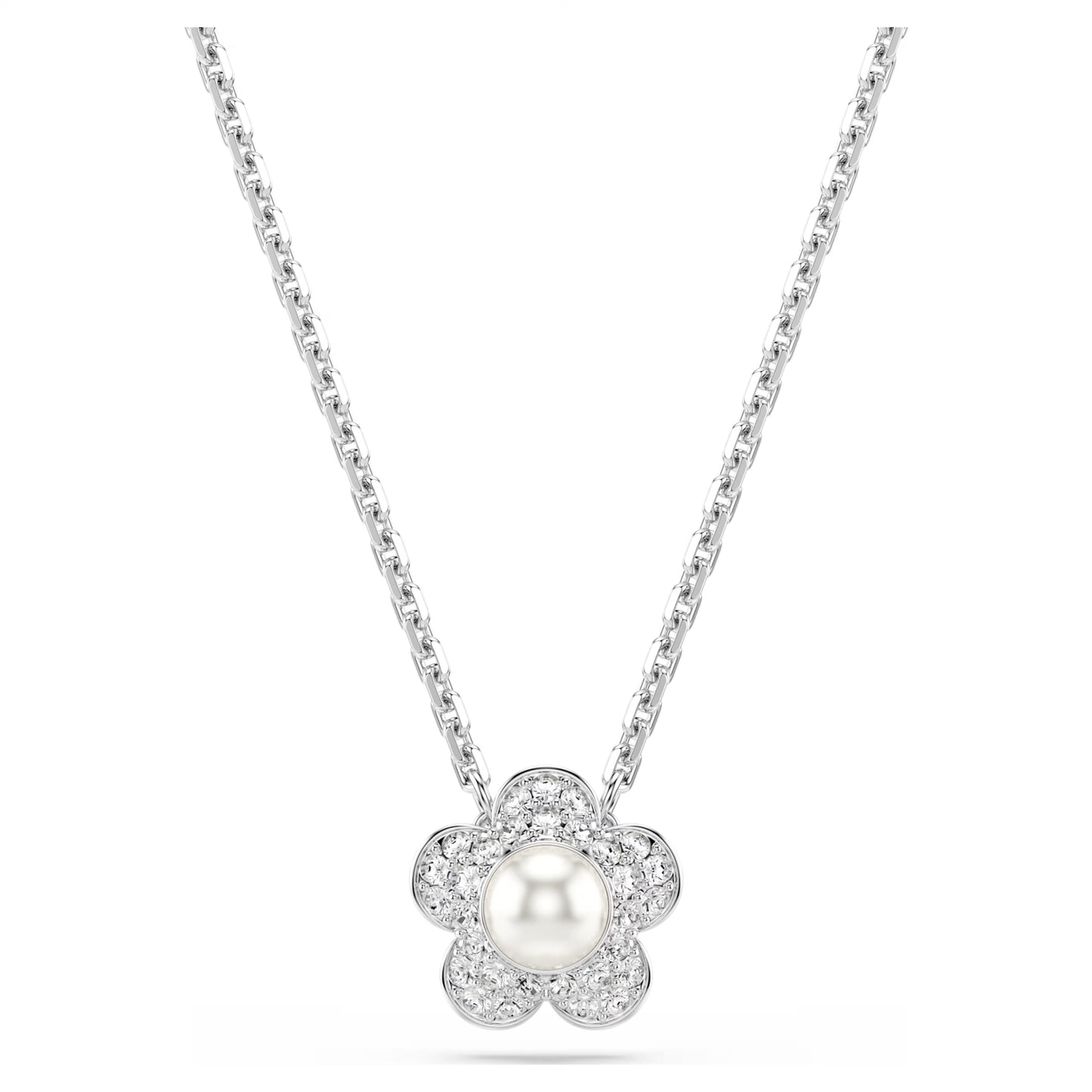 Swarovski Ariana Grande x Swarovski Flower Pendant with Round-Cut Crystal & Pearl in Rhodium Silver