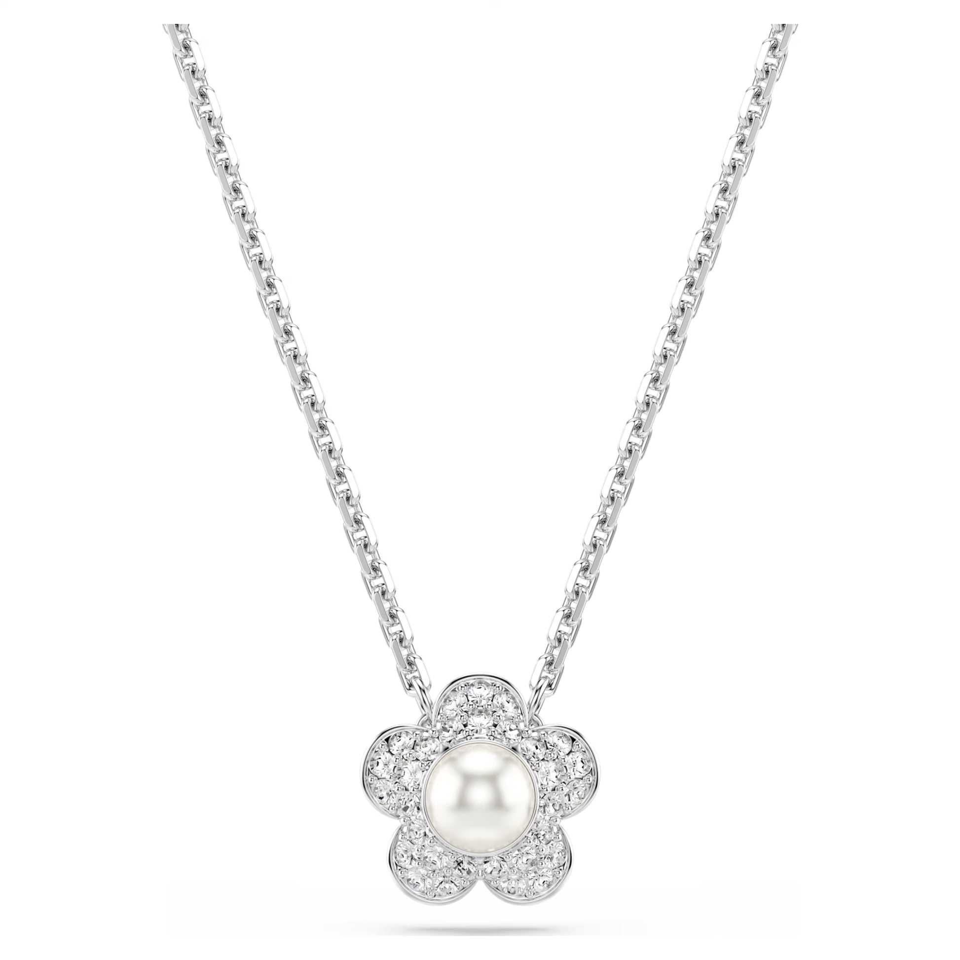 Swarovski Ariana Grande x Swarovski Flower Pendant with Round-Cut Crystal & Pearl in Rhodium Silver