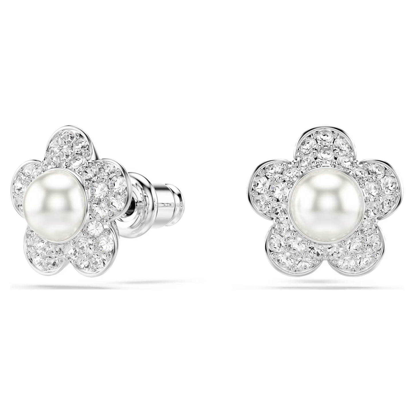 Ariana Grande x Swarovski Flower Stud Earrings with Round-Cut Crystal & Pearl in Rhodium Silver