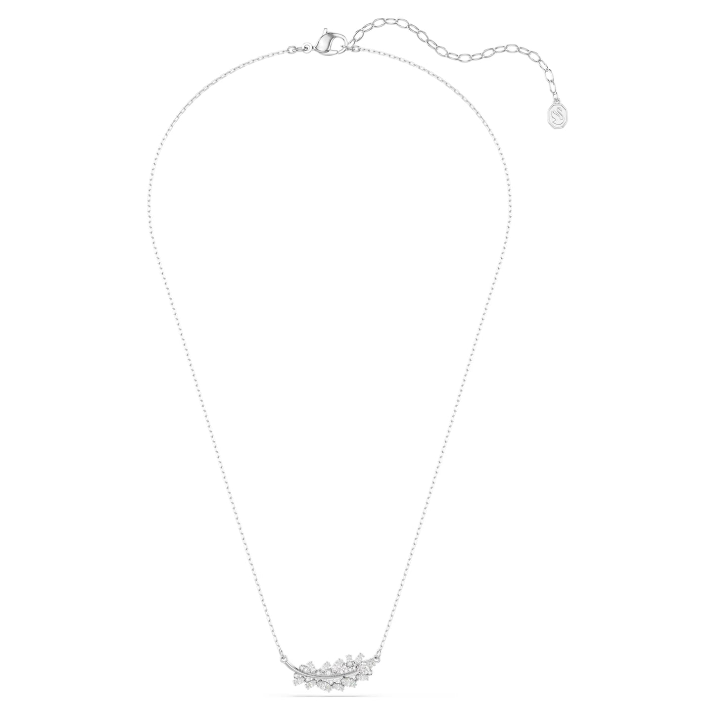 Vienna Feather Pendant Necklace with Mixed-Cut White Crystal in Rhodium Silver