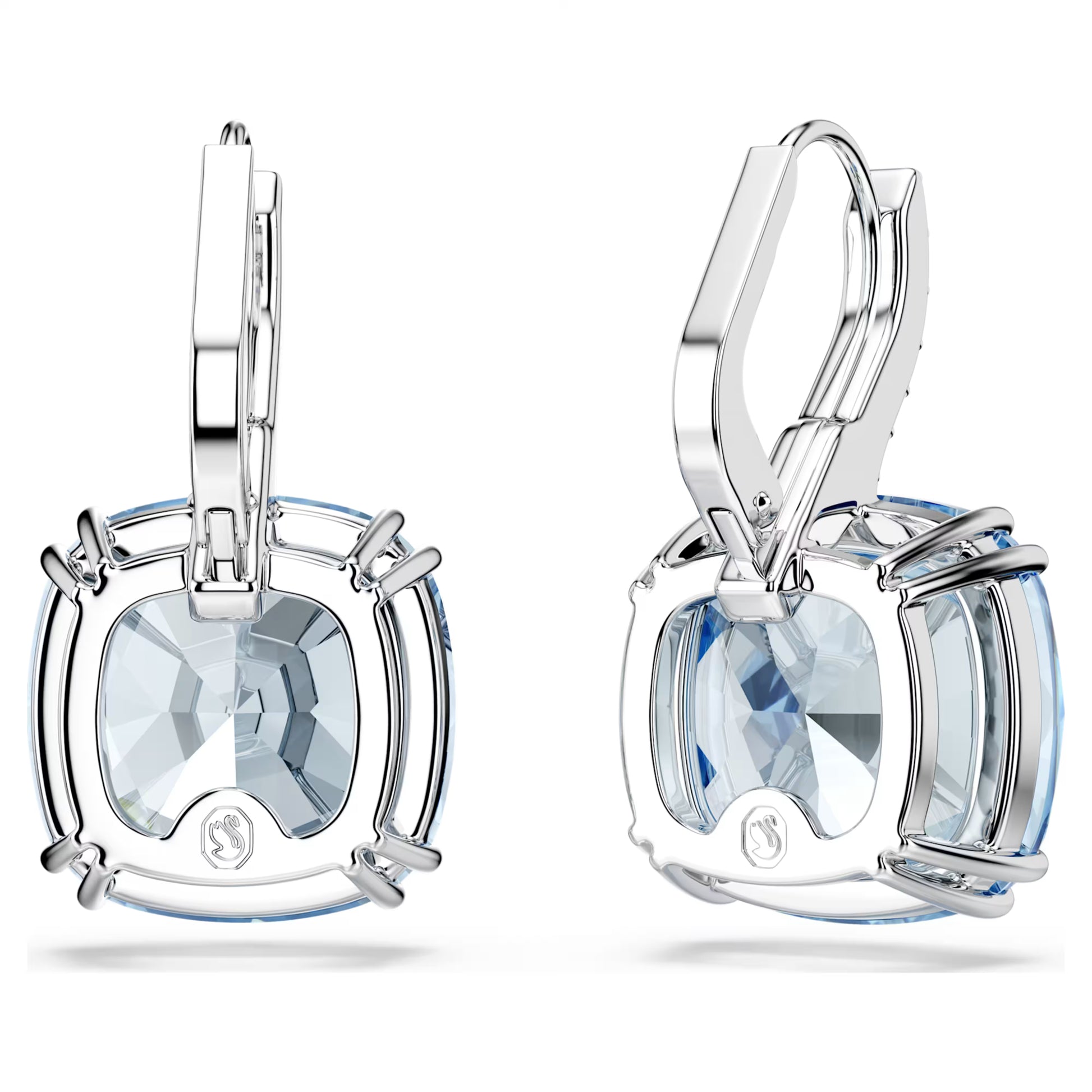 Swarovski Millenia Drop Earrings with Cushion-Cut Blue Crystal in Rhodium Silver