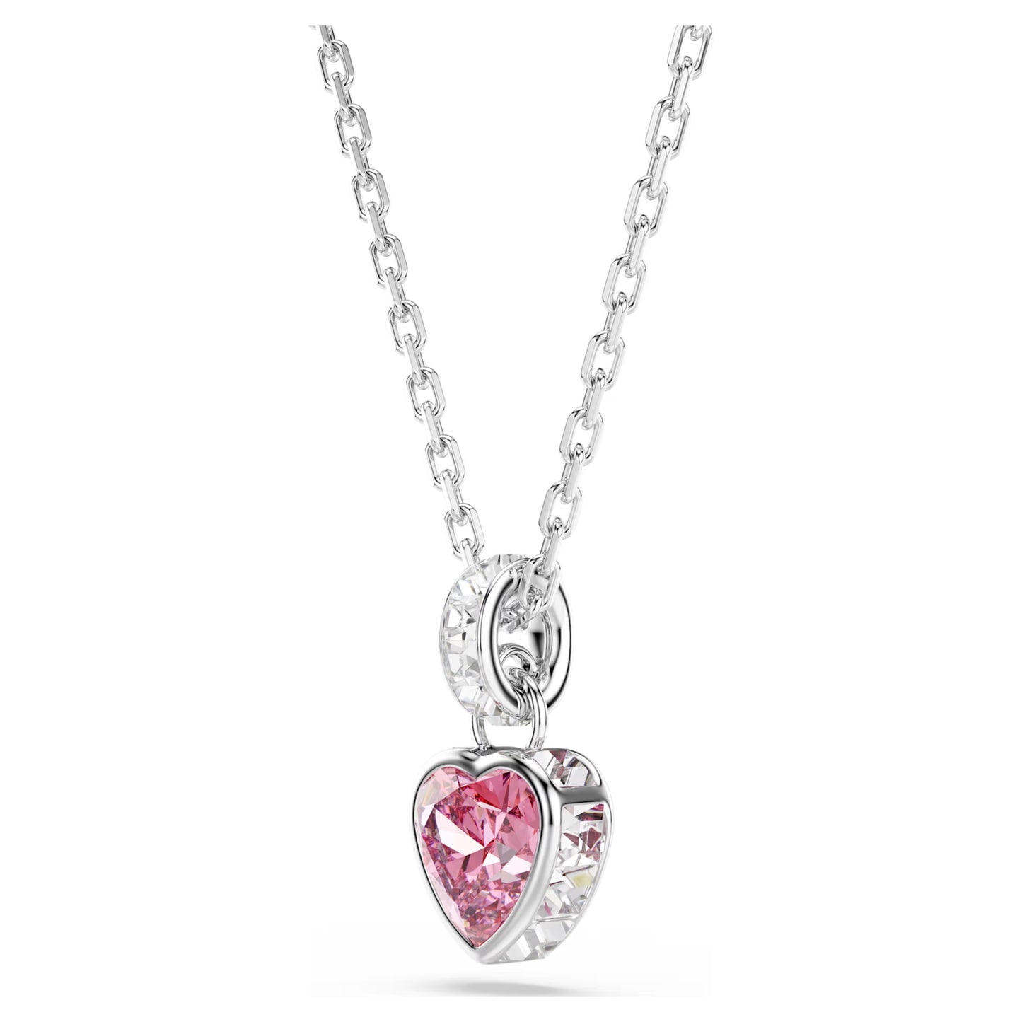 Chroma Heart Pendant Necklace with Mixed-Cut Pink Crystal in Rhodium Silver