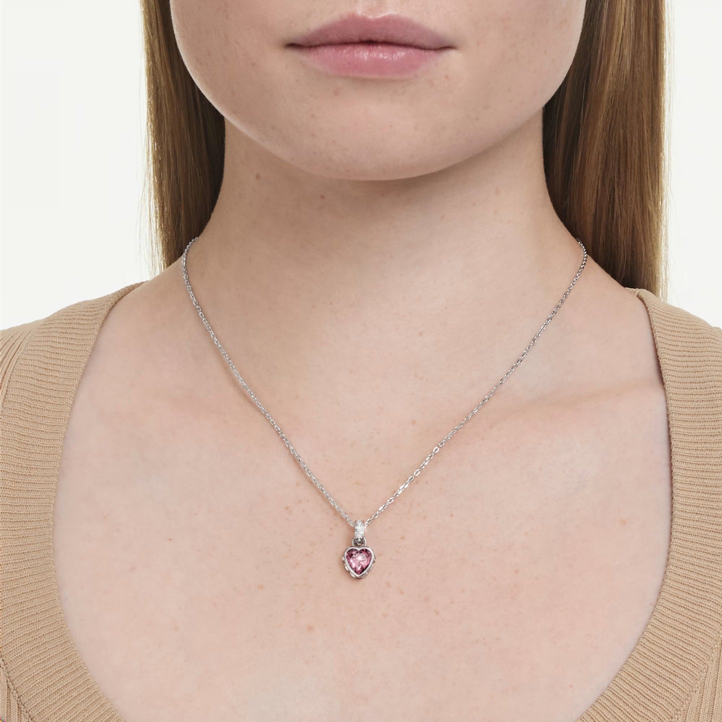 Chroma Heart Pendant Necklace with Mixed-Cut Pink Crystal in Rhodium Silver