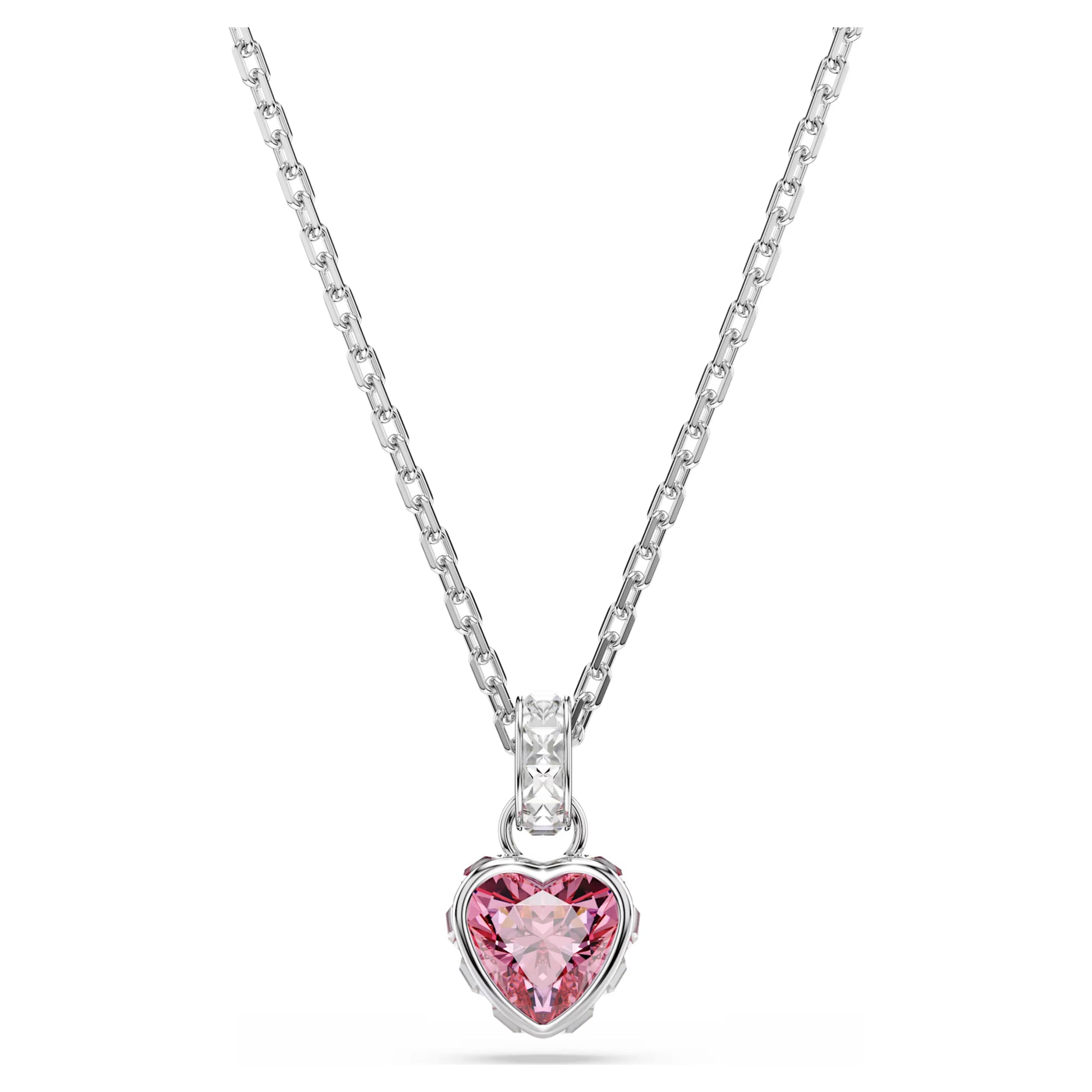 Swarovski Chroma Heart Pendant Necklace with Mixed-Cut Pink Crystal in Rhodium Silver