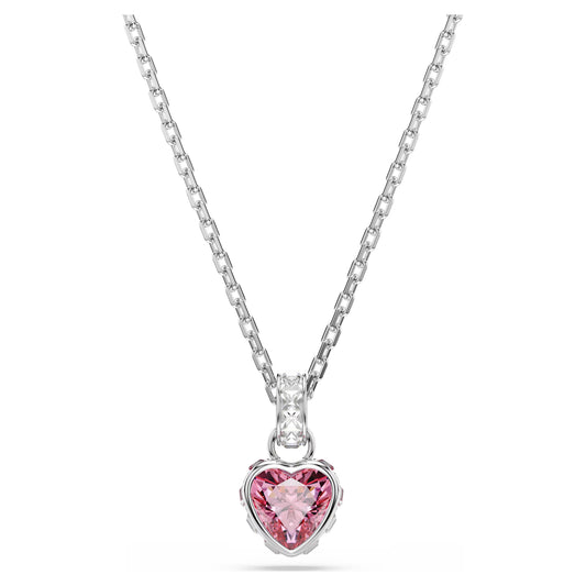 Chroma Heart Pendant Necklace with Mixed-Cut Pink Crystal in Rhodium Silver