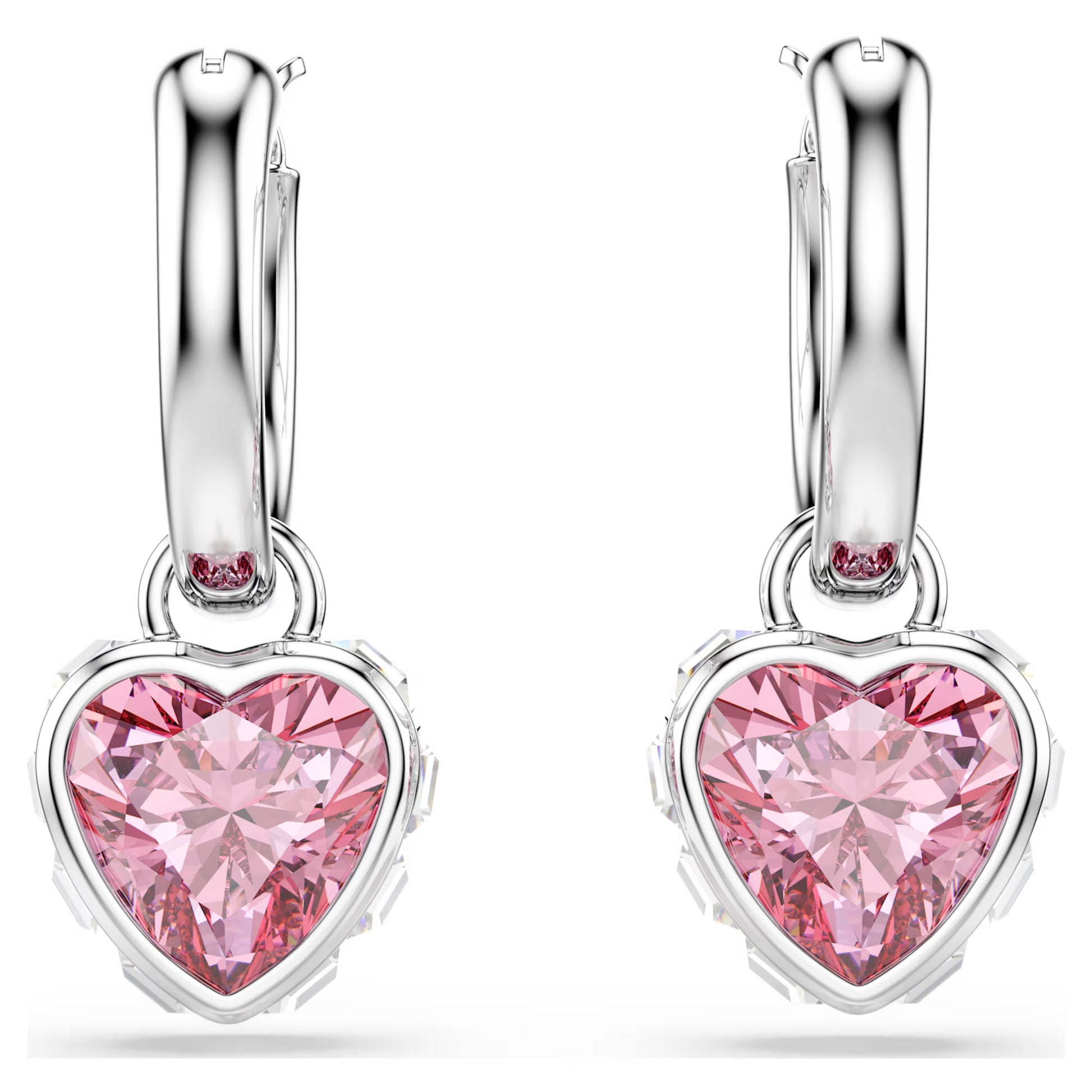 Swarovski Chroma Heart Drop Earrings with Pink Crystal in Rhodium Silver