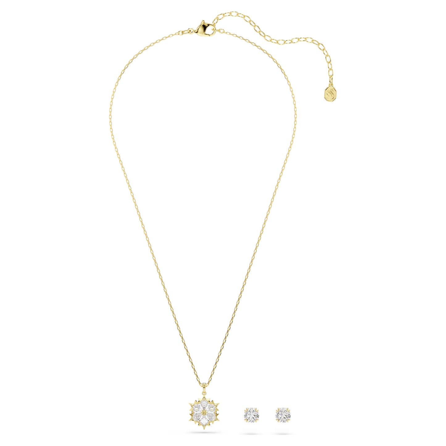Magic Snowflake Necklace & Earrings Set with Mixed-Cut White Crystal in Gold