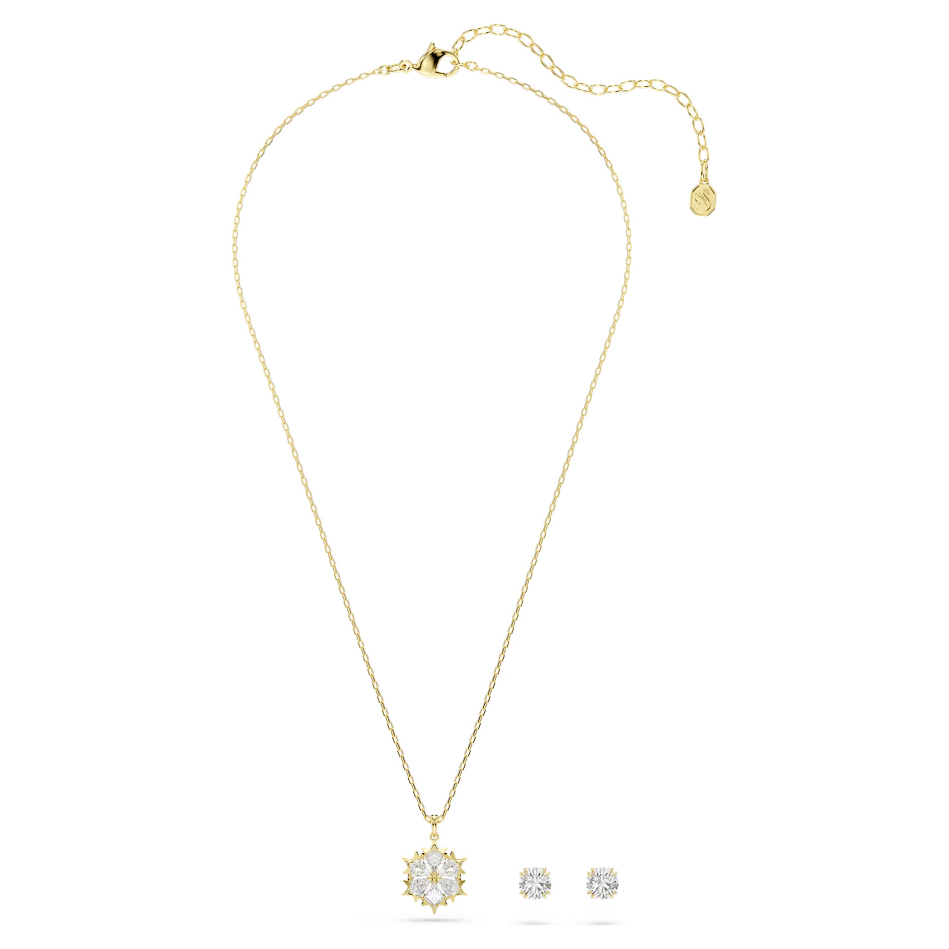 Swarovski Magic Snowflake Necklace & Earrings Set with Mixed-Cut White Crystal in Gold
