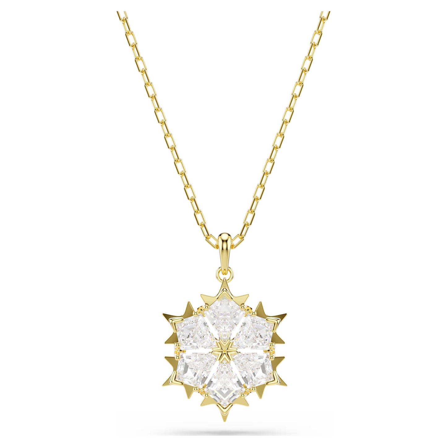Magic Snowflake Necklace & Earrings Set with Mixed-Cut White Crystal in Gold