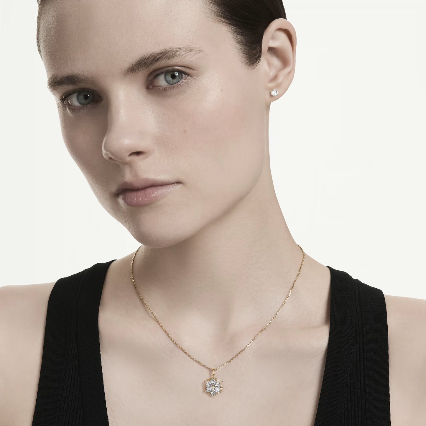 Magic Snowflake Necklace & Earrings Set with Mixed-Cut White Crystal in Gold