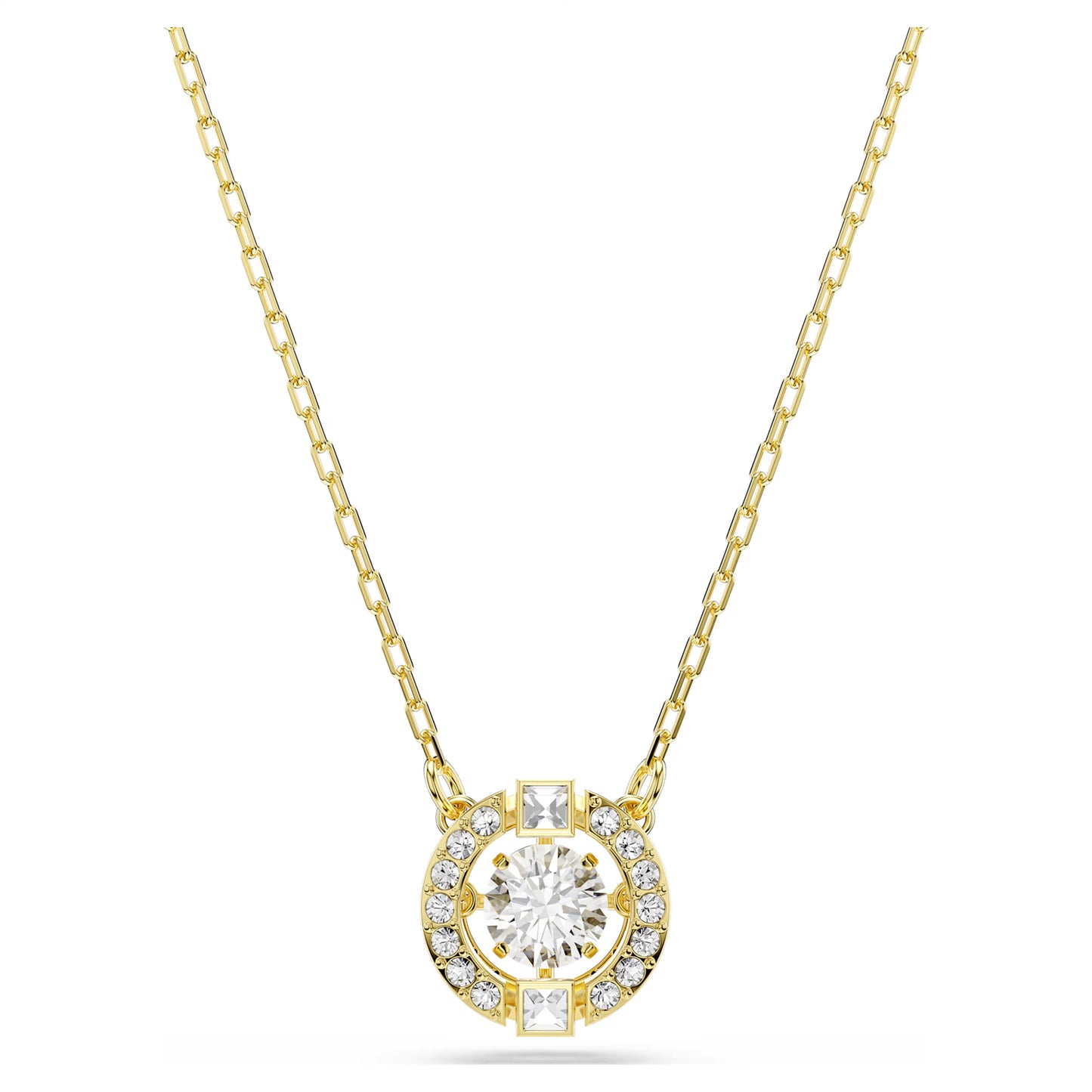Una Angelic Halo Pendant Necklace with Round Cut White Crystal in 18ct Yellow Gold Finish