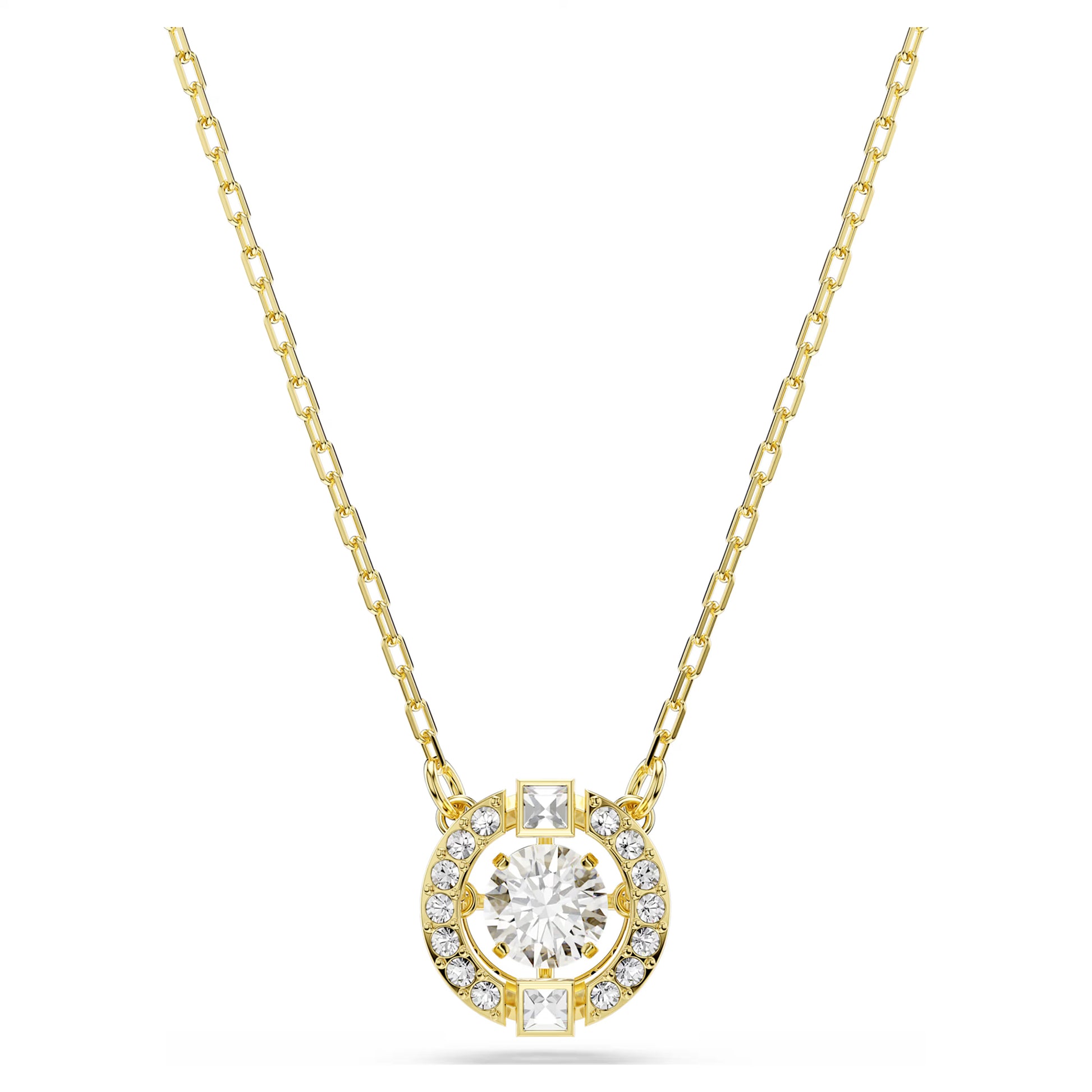 Swarovski Una Angelic Halo Pendant Necklace with Round Cut White Crystal in 18ct Yellow Gold Finish
