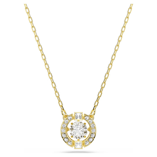 Una Angelic Halo Pendant Necklace with Round Cut White Crystal in 18ct Yellow Gold Finish