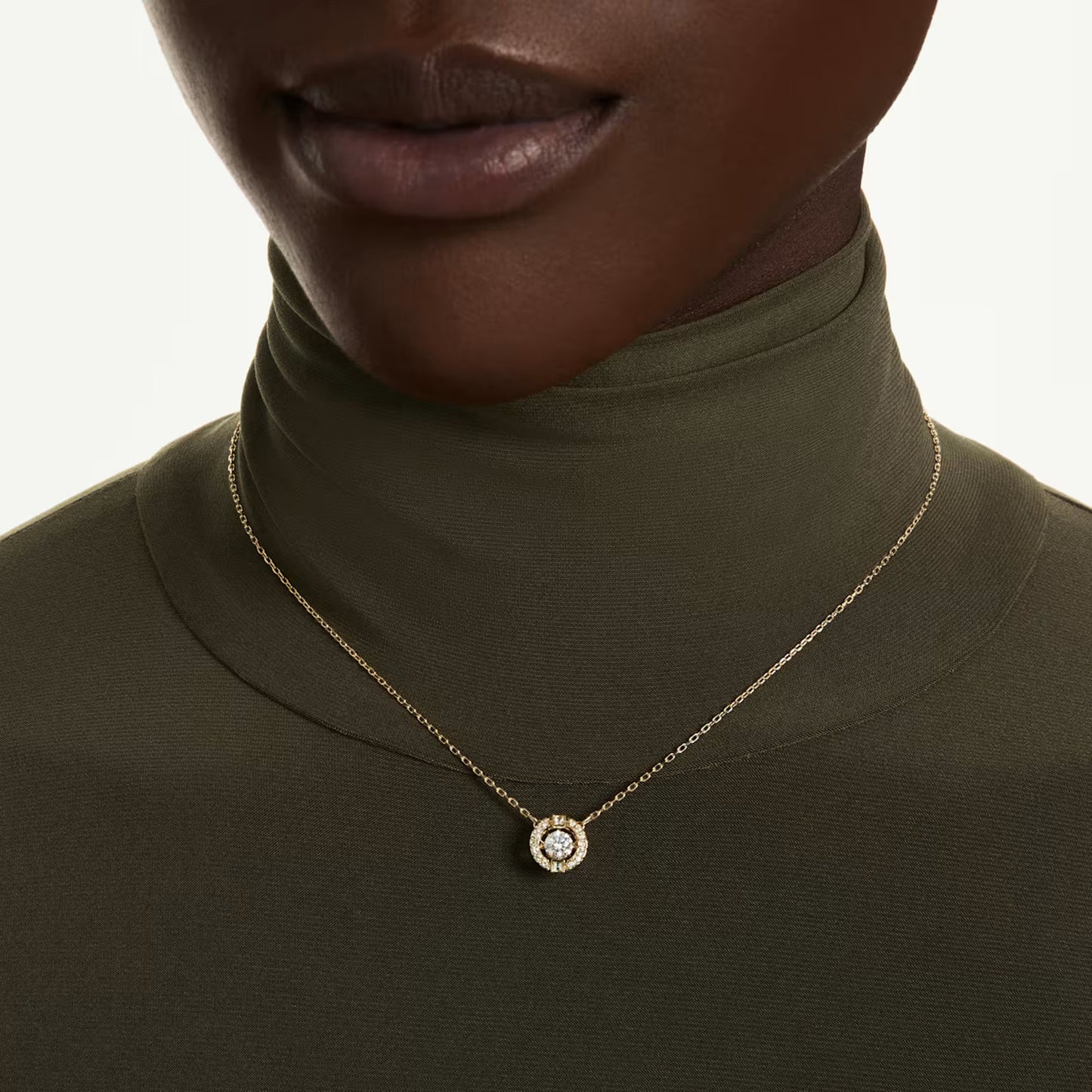 Una Angelic Halo Pendant Necklace with Round Cut White Crystal in 18ct Yellow Gold Finish