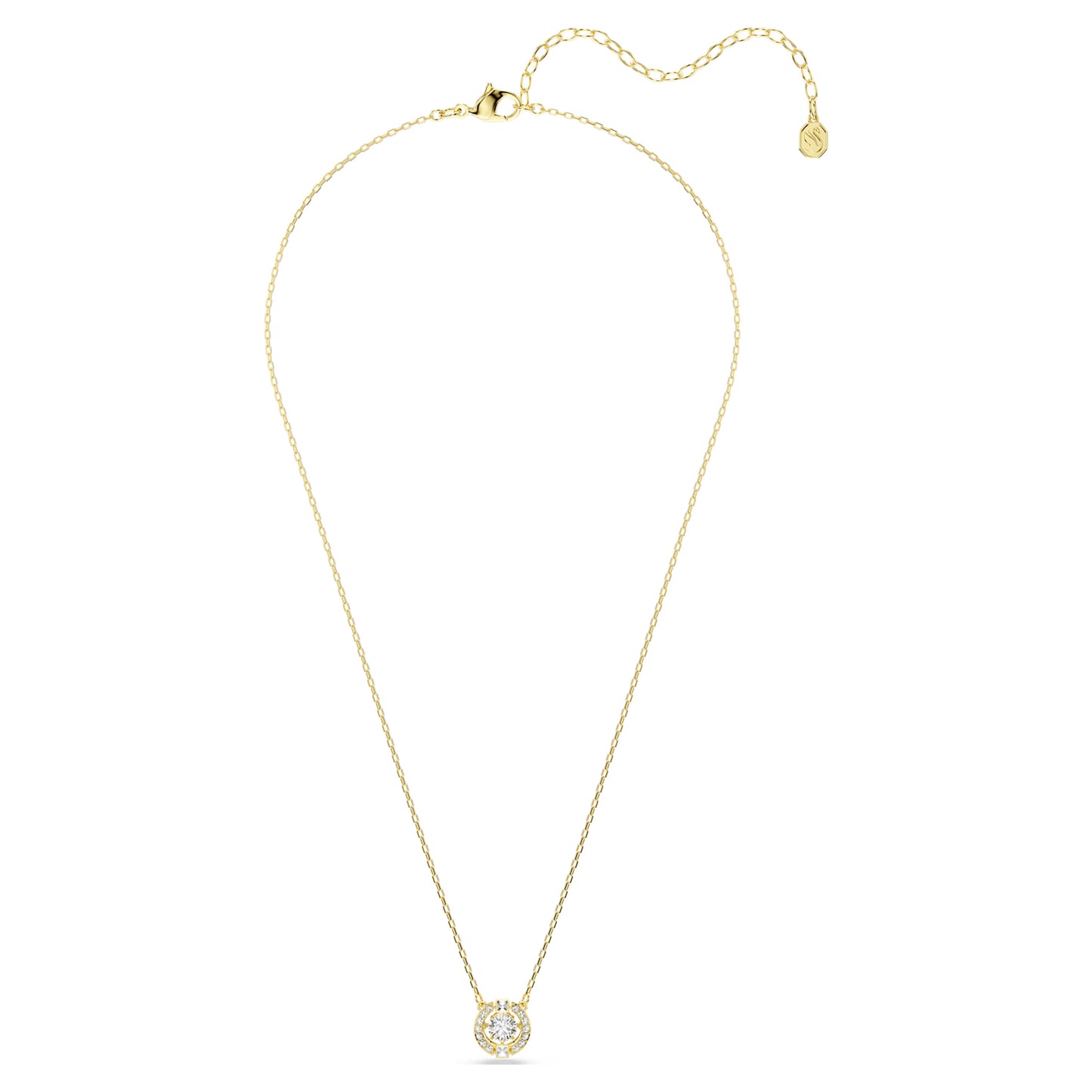 Una Angelic Halo Pendant Necklace with Round Cut White Crystal in 18ct Yellow Gold Finish