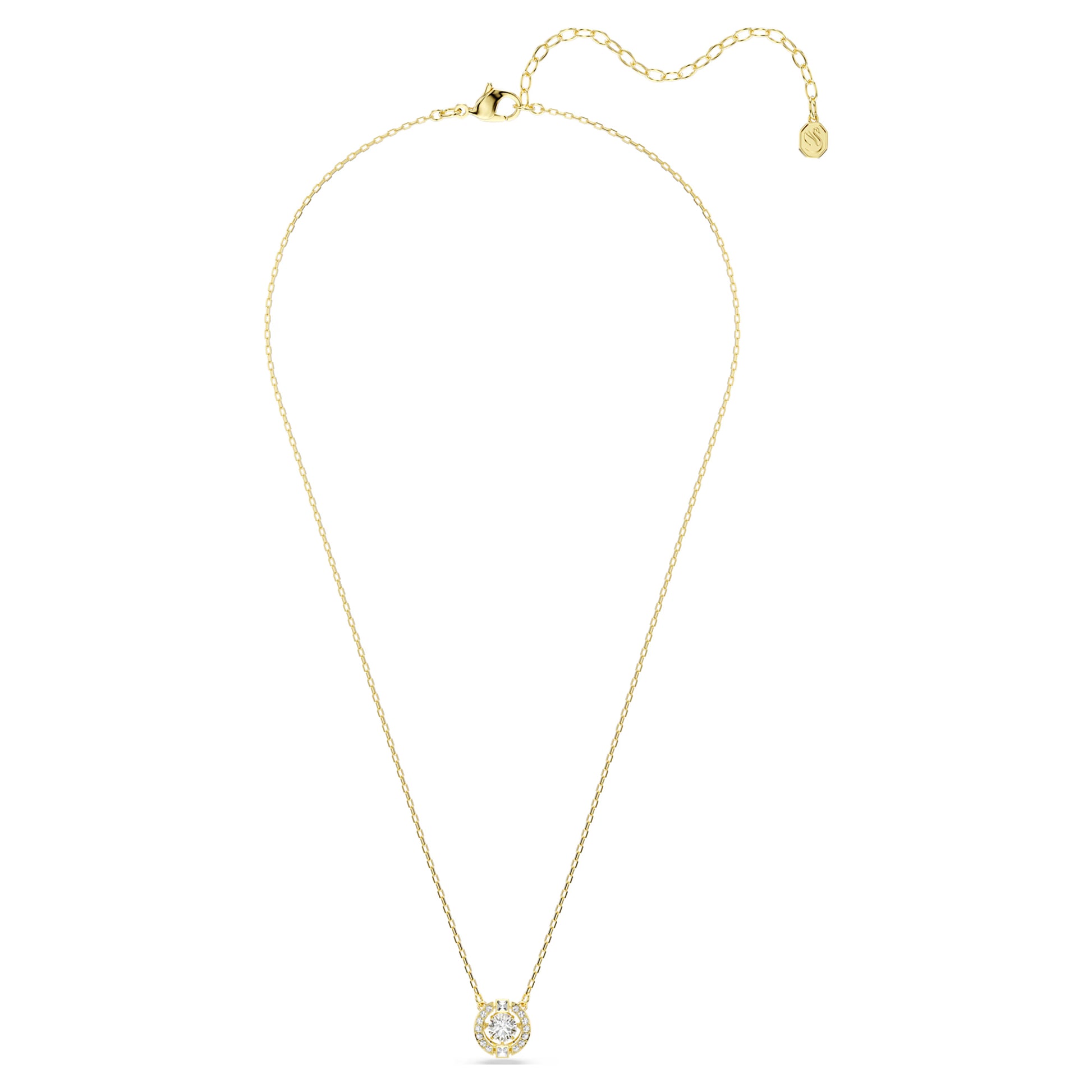 Swarovski Una Angelic Halo Pendant Necklace with Round Cut White Crystal in 18ct Yellow Gold Finish