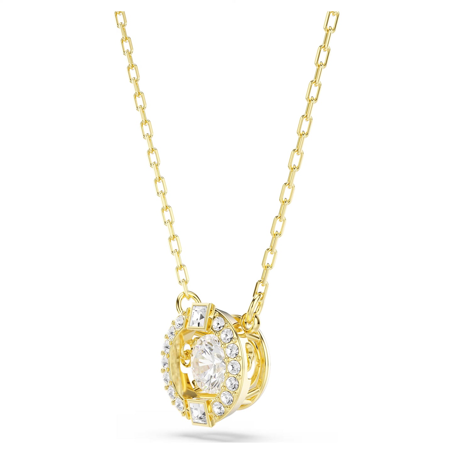 Una Angelic Halo Pendant Necklace with Round Cut White Crystal in 18ct Yellow Gold Finish