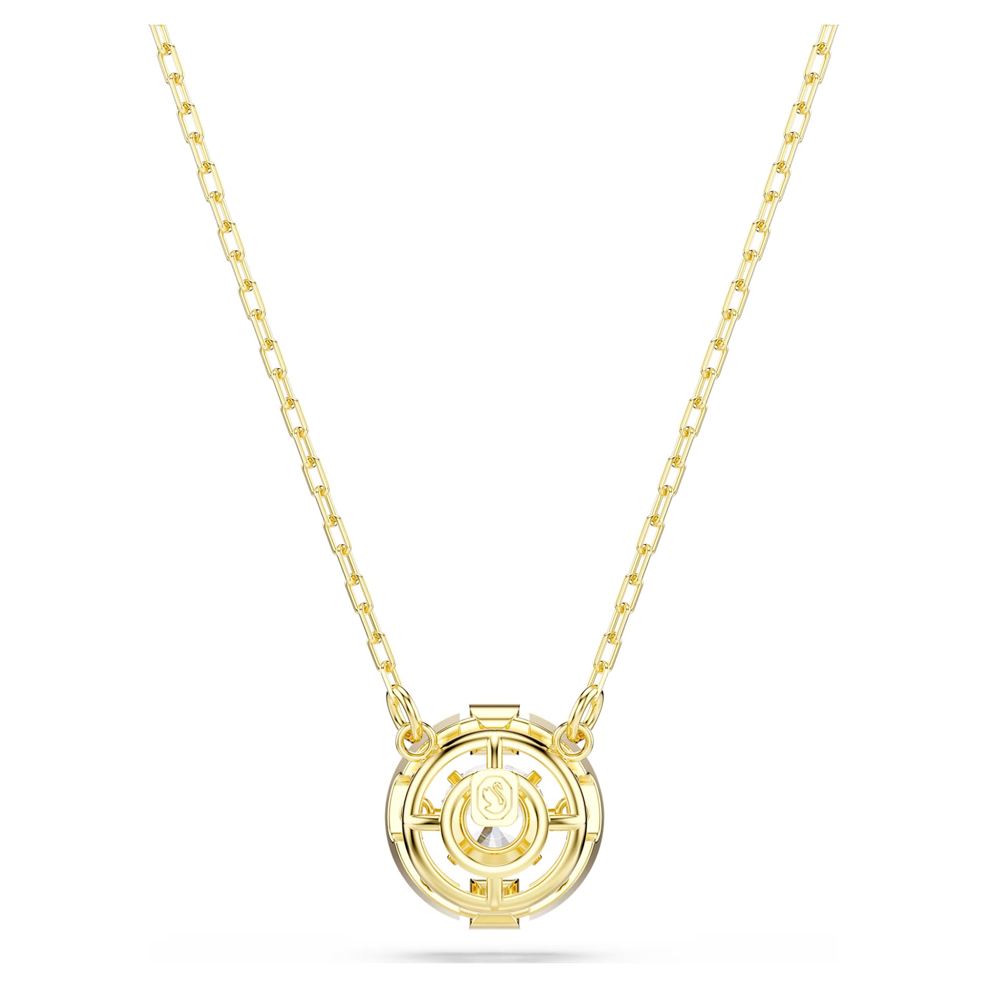 Swarovski Una Angelic Halo Pendant Necklace with Round Cut White Crystal in 18ct Yellow Gold Finish
