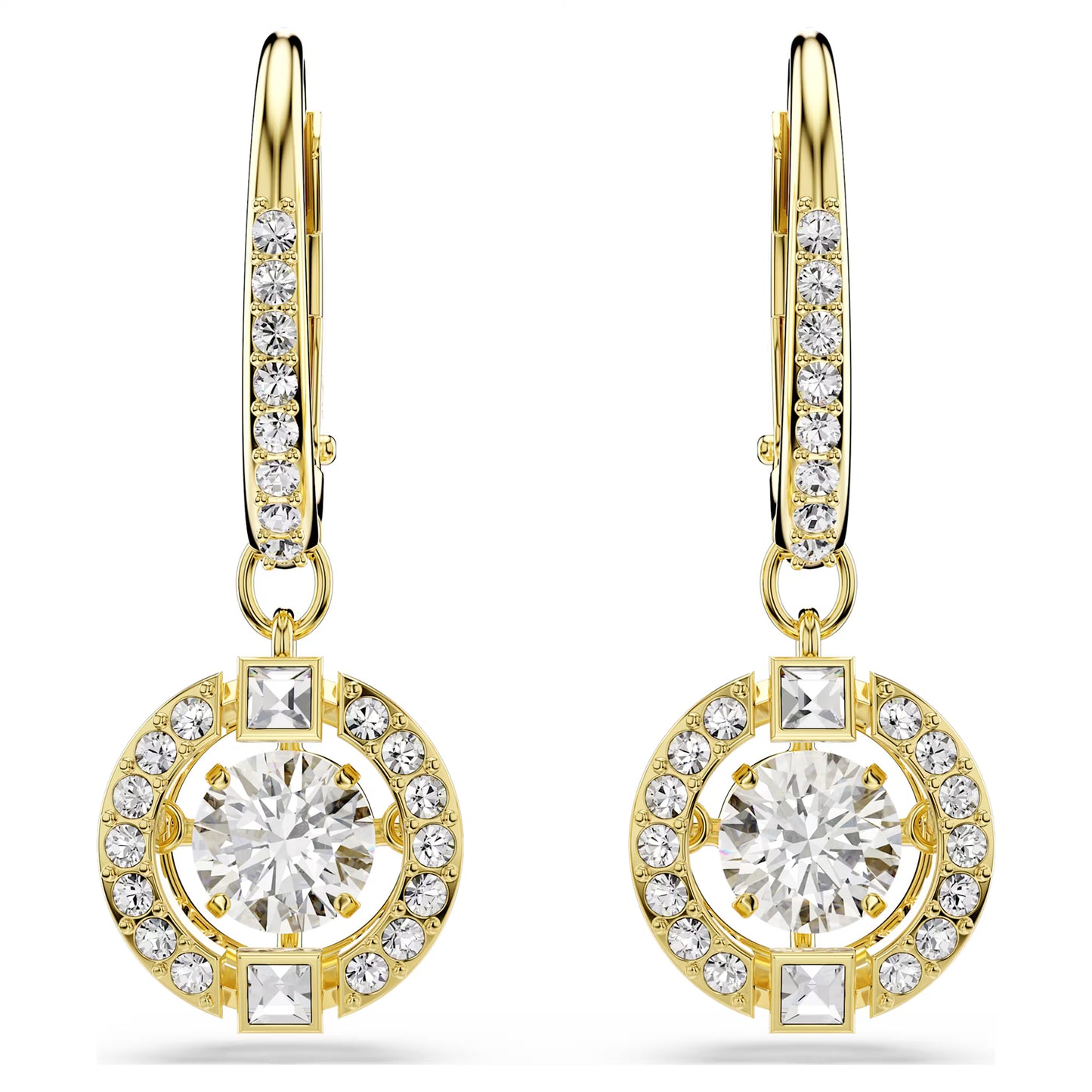 Una Angelic Drop Earrings with Round Cut White Crystal in 18ct Yellow Gold Finish
