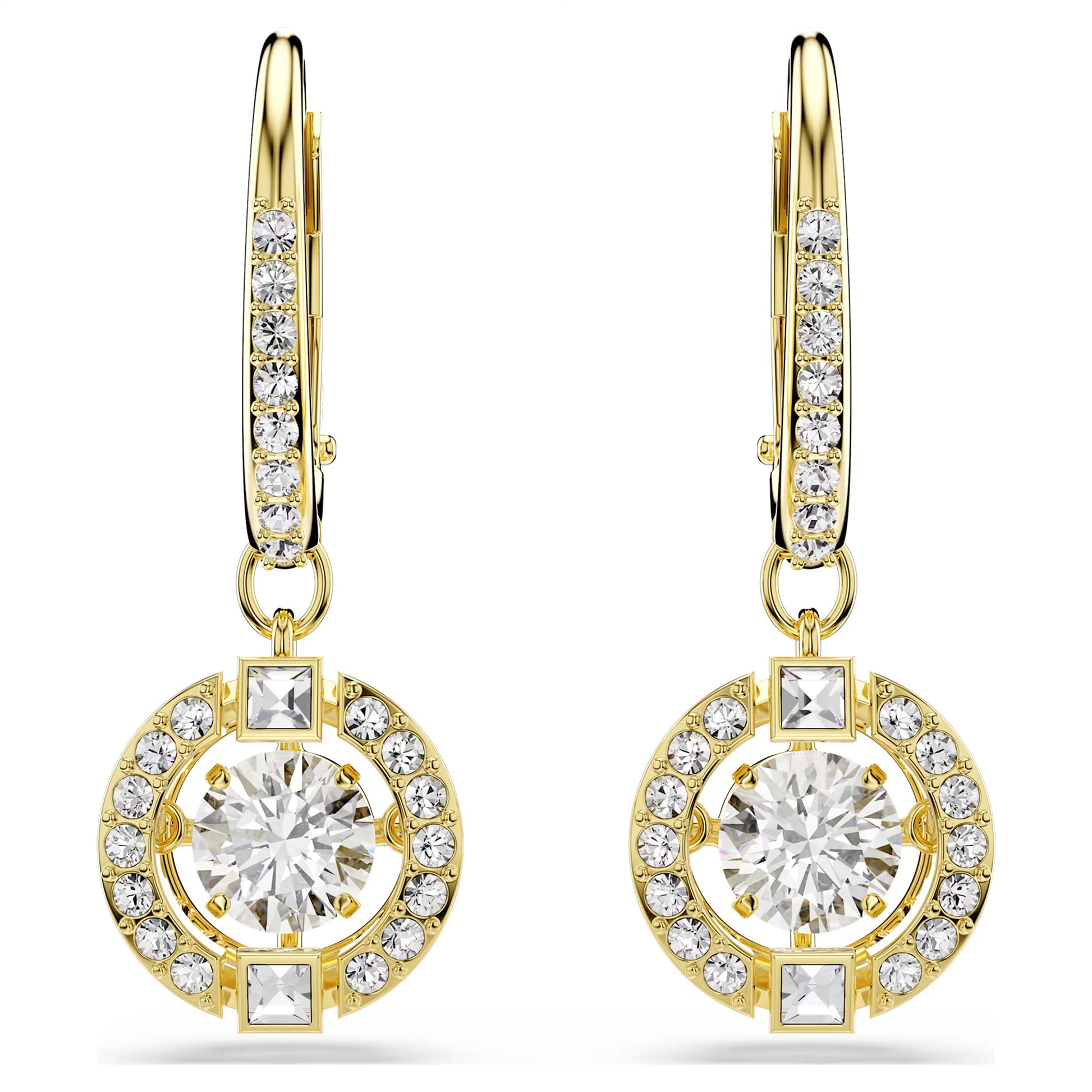 Swarovski Una Angelic Drop Earrings with Round Cut White Crystal in 18ct Yellow Gold Finish