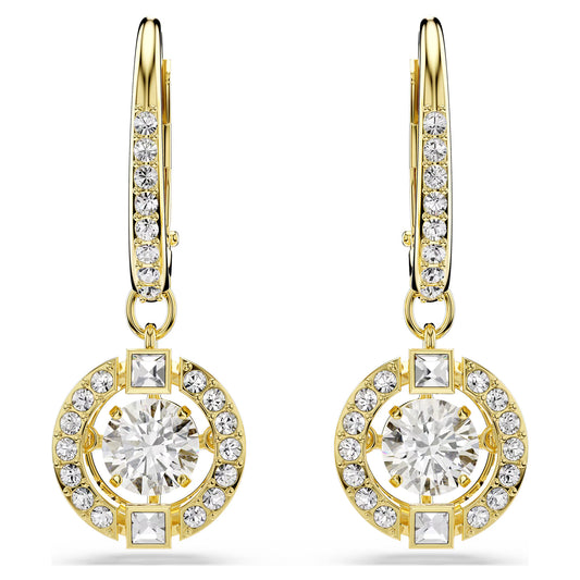 Una Angelic Drop Earrings with Round Cut White Crystal in 18ct Yellow Gold Finish