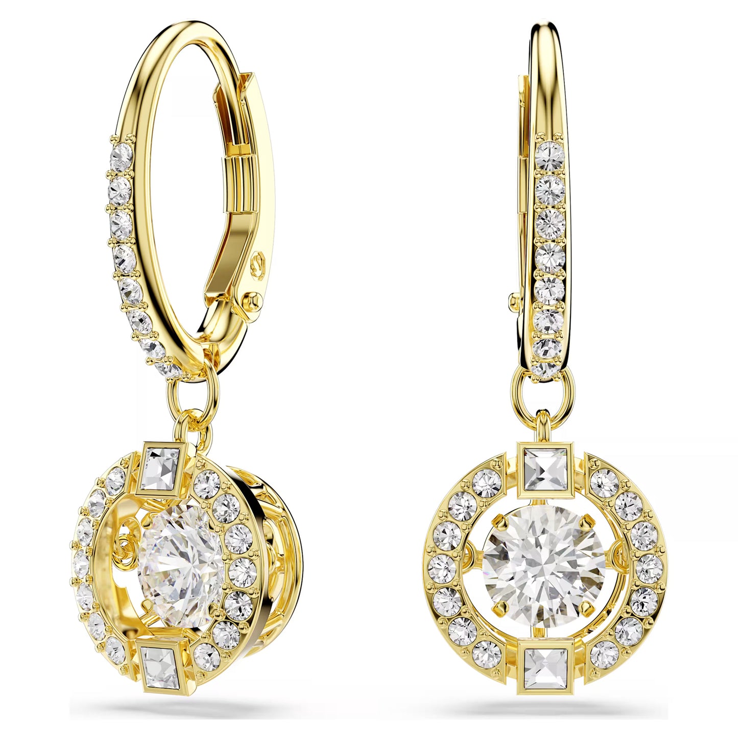 Una Angelic Drop Earrings with Round Cut White Crystal in 18ct Yellow Gold Finish