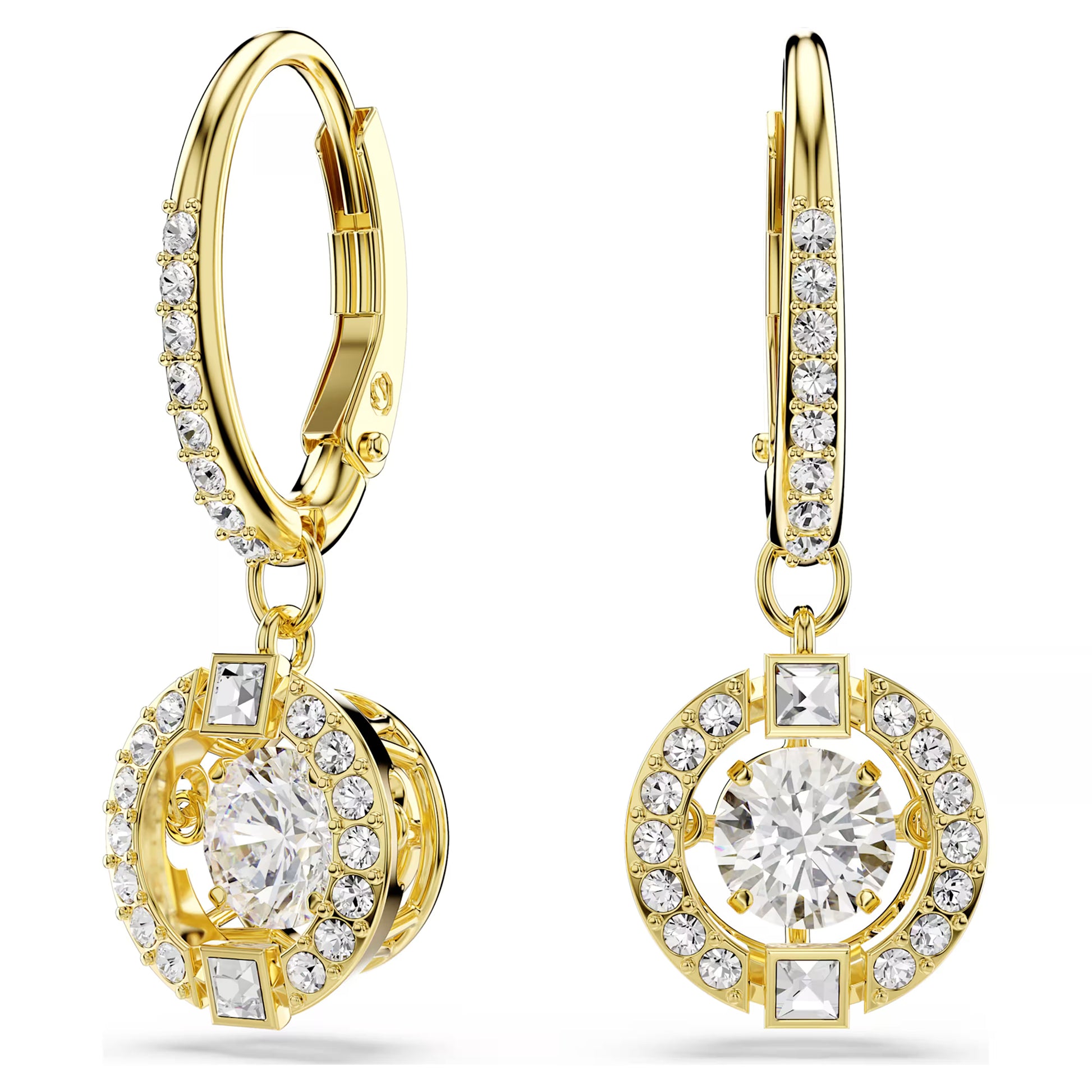 Swarovski Una Angelic Drop Earrings with Round Cut White Crystal in 18ct Yellow Gold Finish