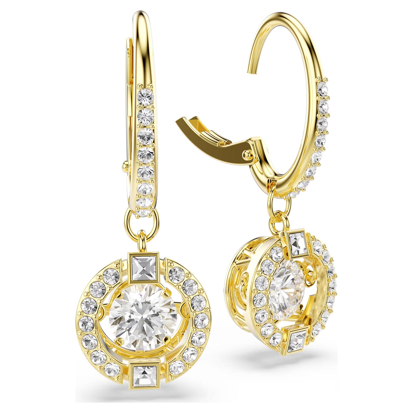Una Angelic Drop Earrings with Round Cut White Crystal in 18ct Yellow Gold Finish