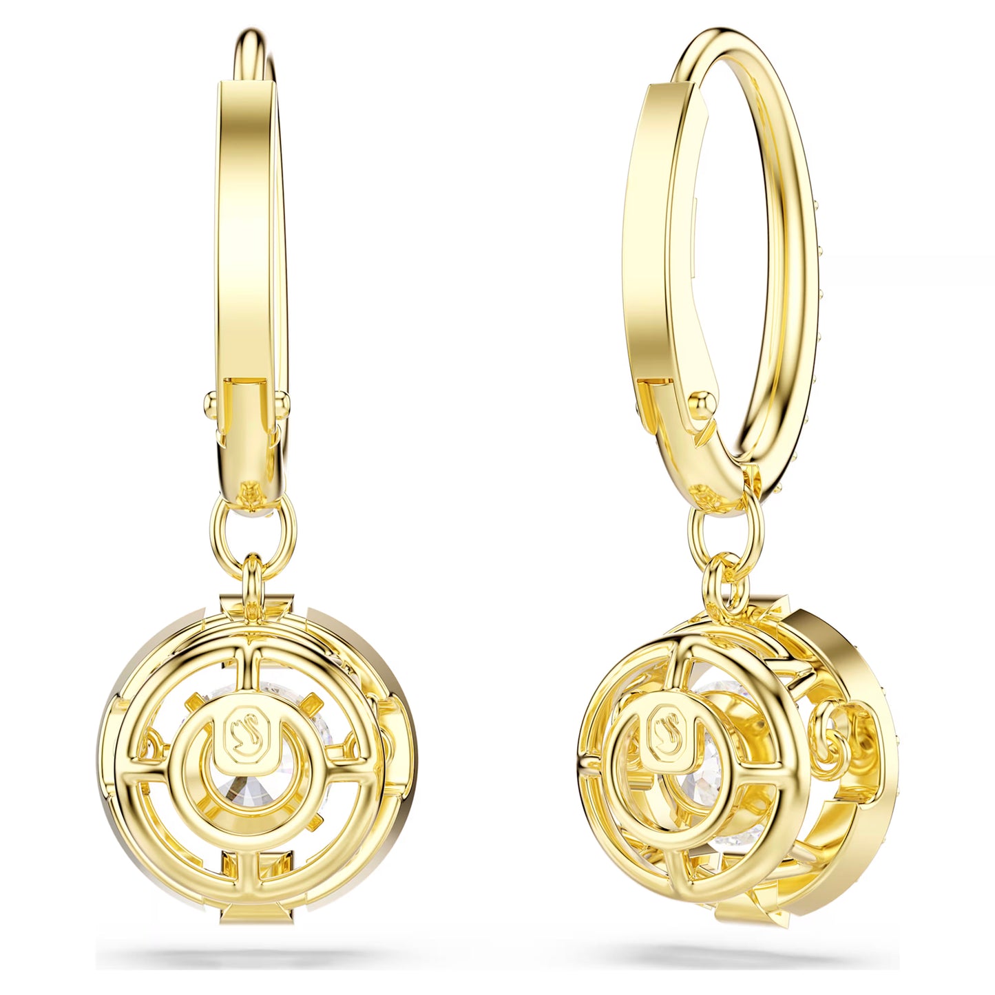 Una Angelic Drop Earrings with Round Cut White Crystal in 18ct Yellow Gold Finish