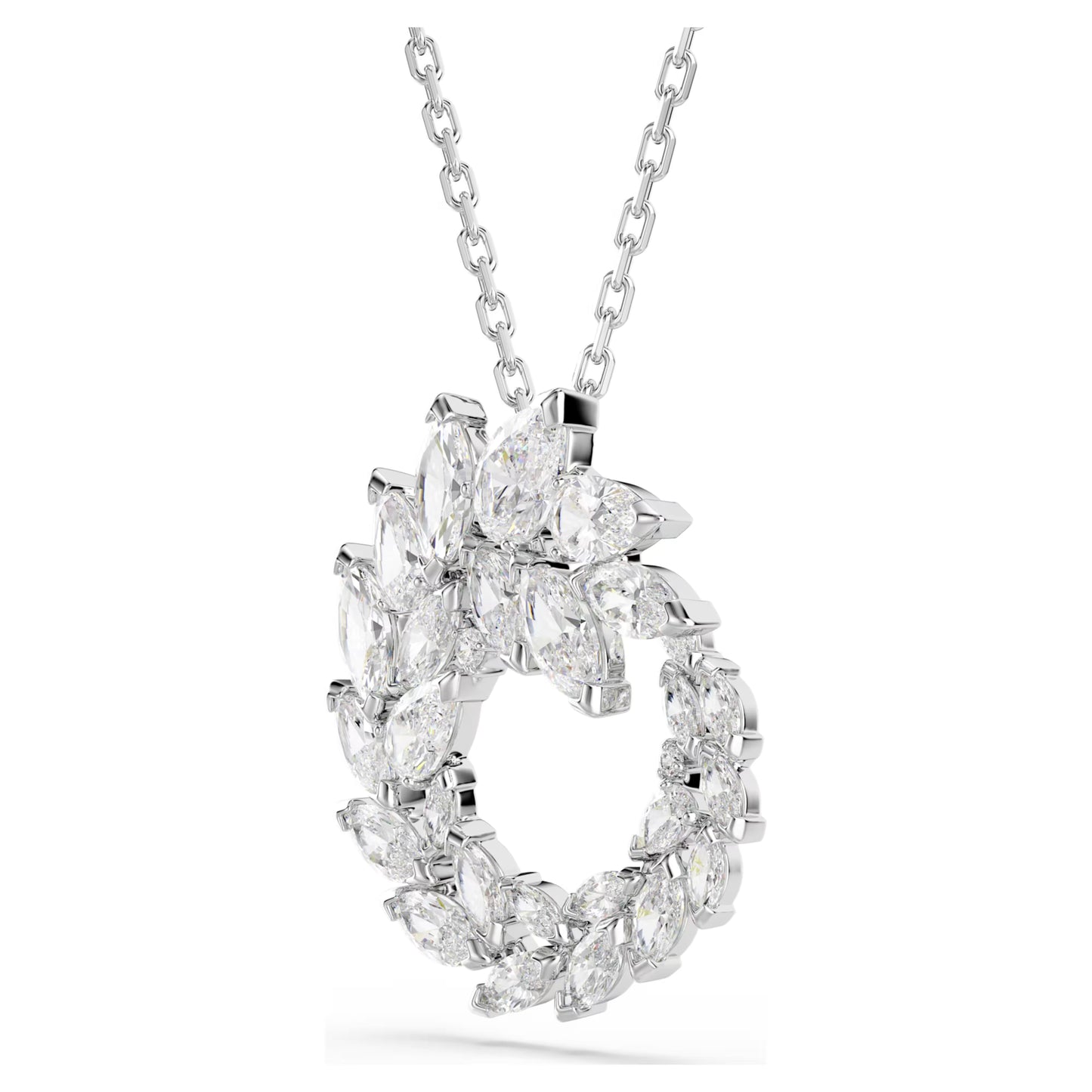 Mesmera Pendant Necklace with Marquise-Cut White Crystal in Rhodium Silver