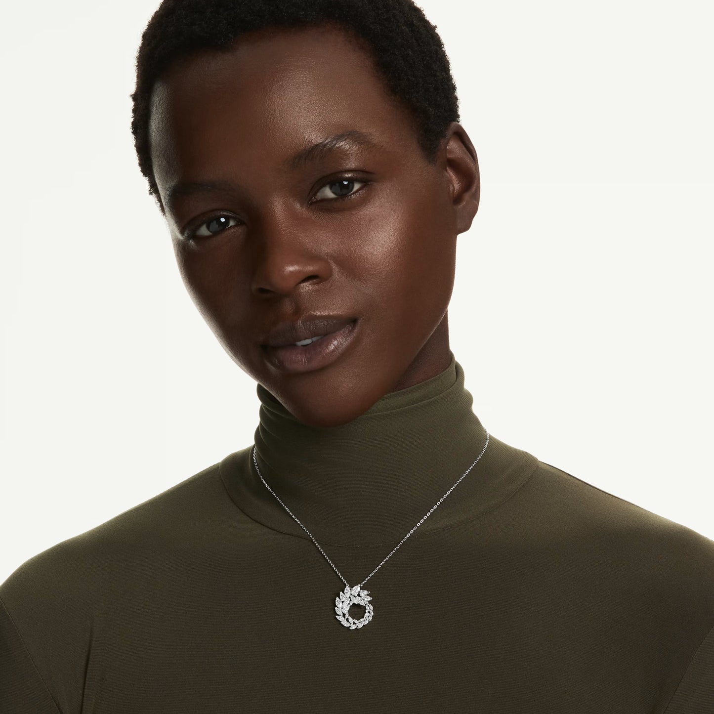 Mesmera Pendant Necklace with Marquise-Cut White Crystal in Rhodium Silver