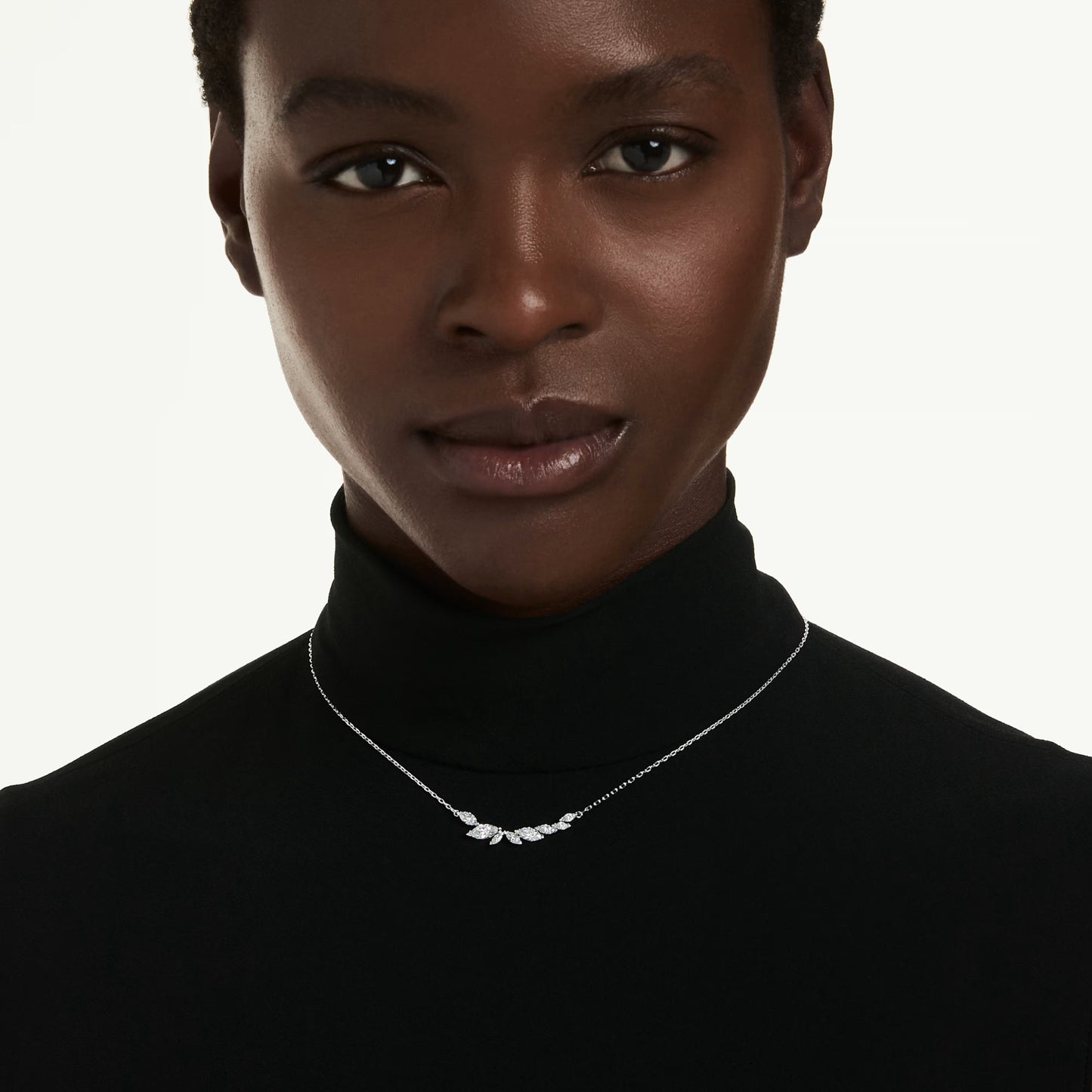 Mesmera Necklace with Marquise-Cut White Crystal in Rhodium Silver