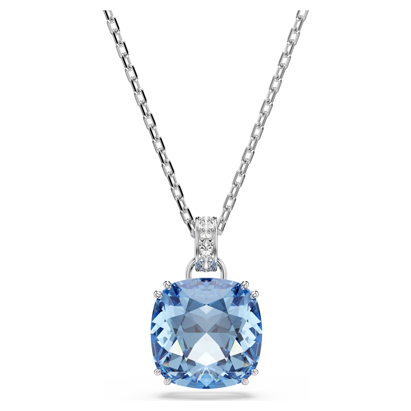 Millenia Pendant Necklace with Cushion-Cut Blue Crystal in Rhodium Silver
